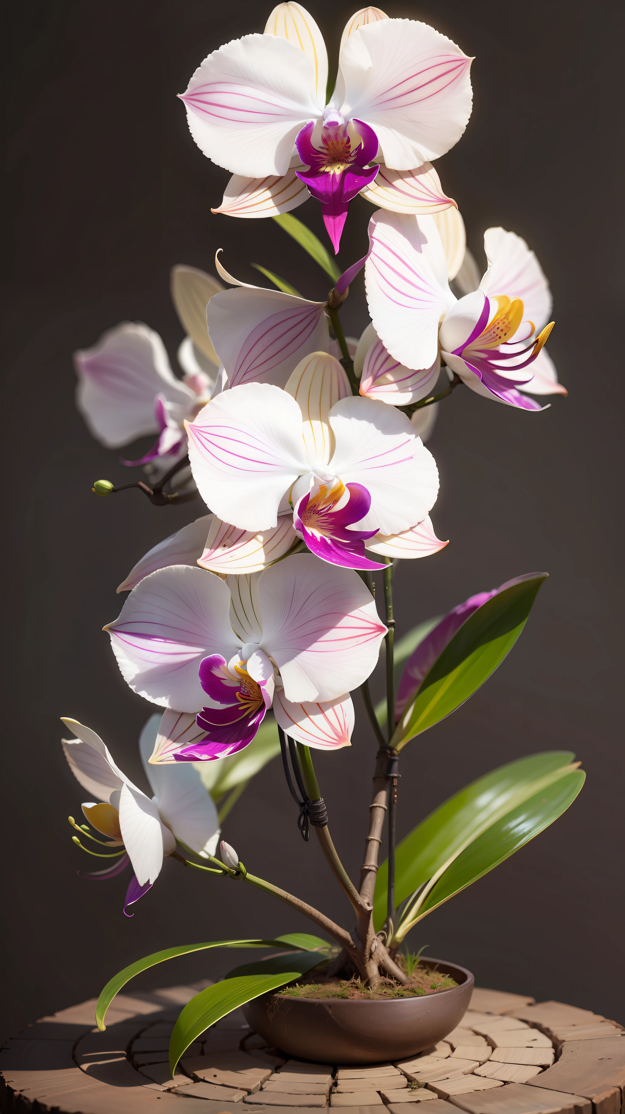 Three orchid, three orchid in the tree,orchid ,dark background,high resolution,high quality