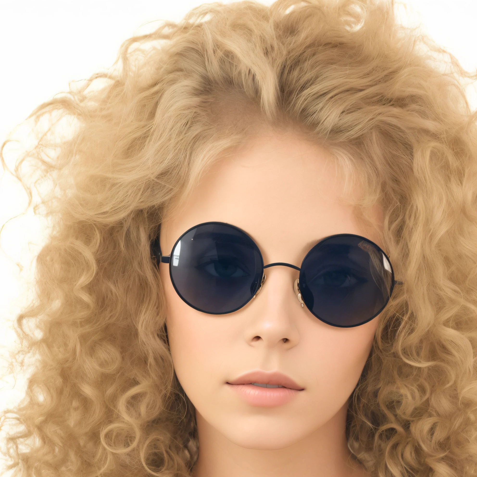 blond woman with sunglasses and curly hair posing for a picture, cabelos loiros cacheados | d & d, wearing big black circle glasses, round sunglasses, with sun glasses, loiro encaracolado, in sun glasses, cabelos loiros cacheados, cabelos loiros cacheados, sun glasses, cabelos bloqueando os olhos, wearing cool sunglasses, girl wearing round glasses, with sunglasses, cabelos loiros cacheados