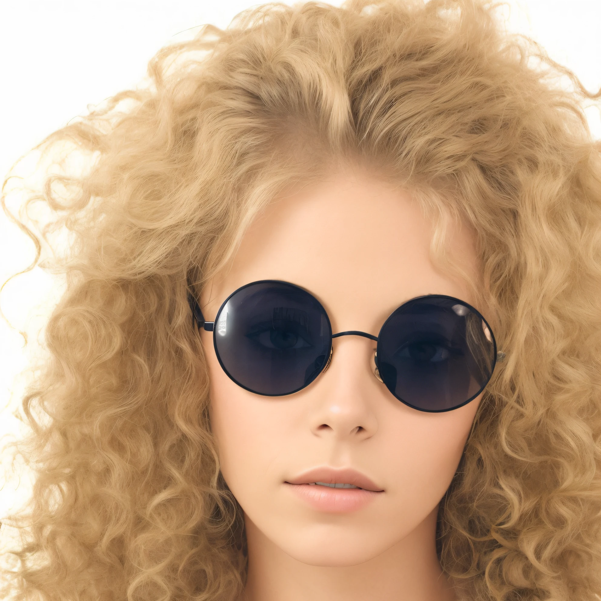 blond woman with sunglasses and curly hair posing for a picture, cabelos loiros cacheados | d & d, wearing big black circle glasses, round sunglasses, with sun glasses, loiro encaracolado, in sun glasses, cabelos loiros cacheados, cabelos loiros cacheados, sun glasses, cabelos bloqueando os olhos, wearing cool sunglasses, girl wearing round glasses, with sunglasses, cabelos loiros cacheados