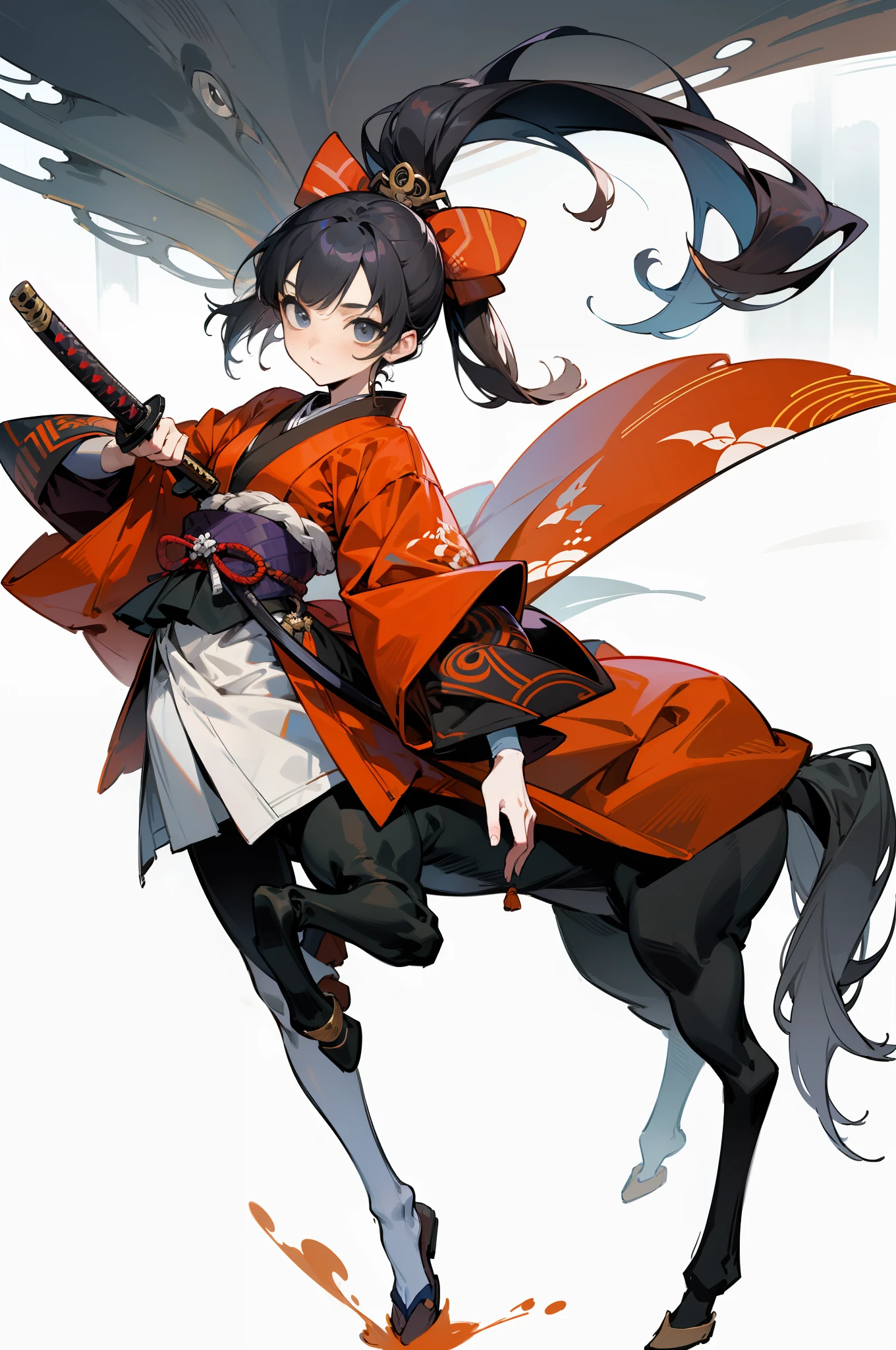 Master Pieces, super alta qualidade, Super Detail, Perfect drawing, Hi-Res、People and horses are one,Samurai attire、komono、Samurai sword、beatiful backgrounds、Accurate drawing、Detailed drawing