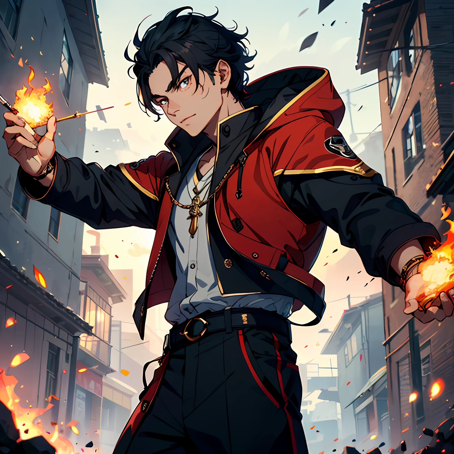 Anime character with a sword in his hand and fire in his hand - SeaArt AI