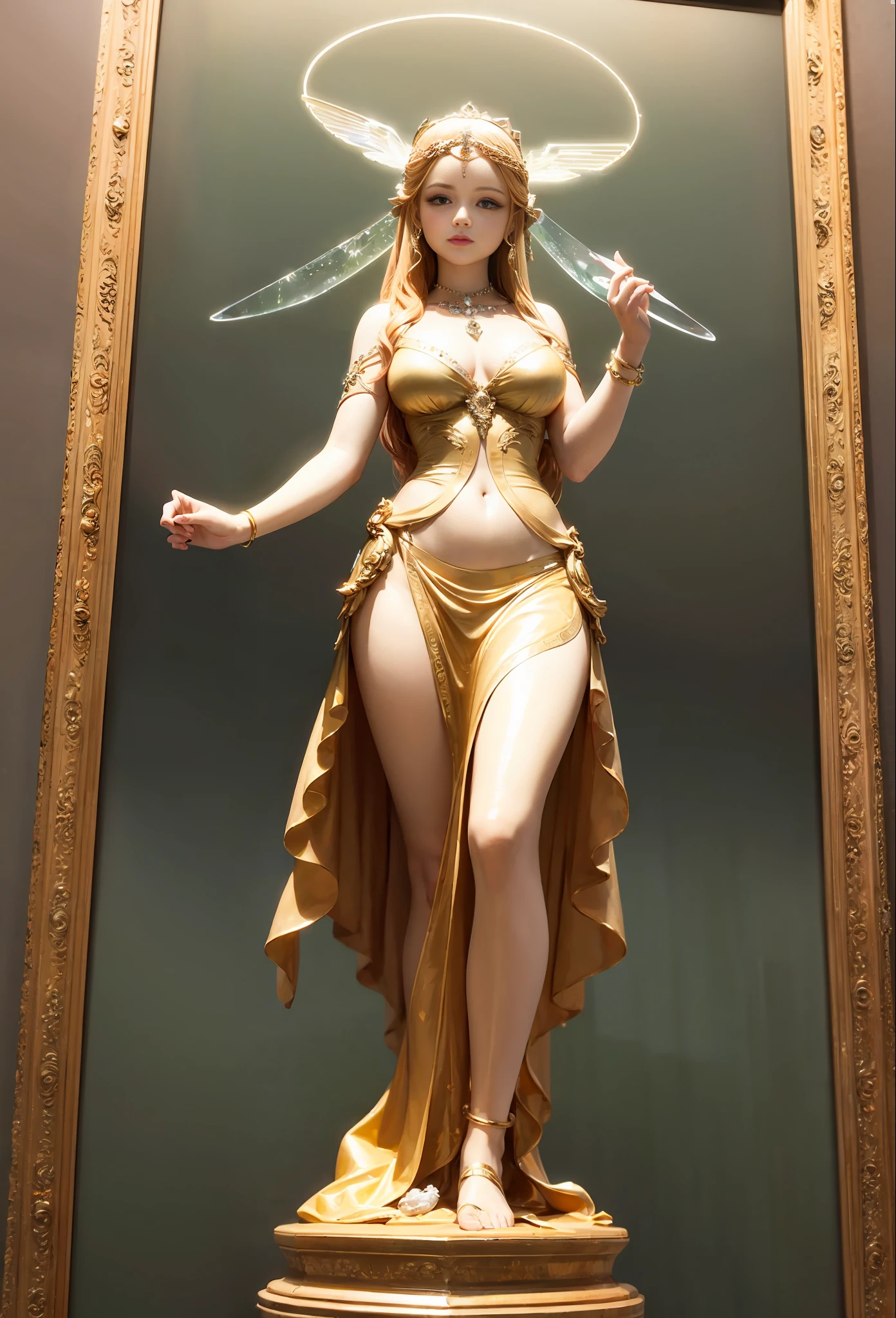 Crystal statue of the goddess Venus，It's tall，Beautiful，masterpaintings，Ultra-clear，optimal quality，8K，Ultra photo realsisim，Gives off a colorful halo，The demeanor is vivid，be vividly portrayed