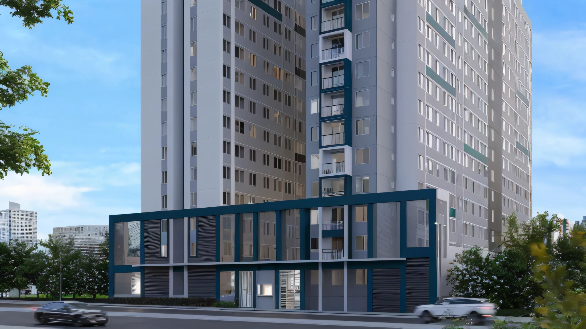 (melhor qualidade) rendering of a modern apartment building with a façade, Apartamento 2 D, NYC