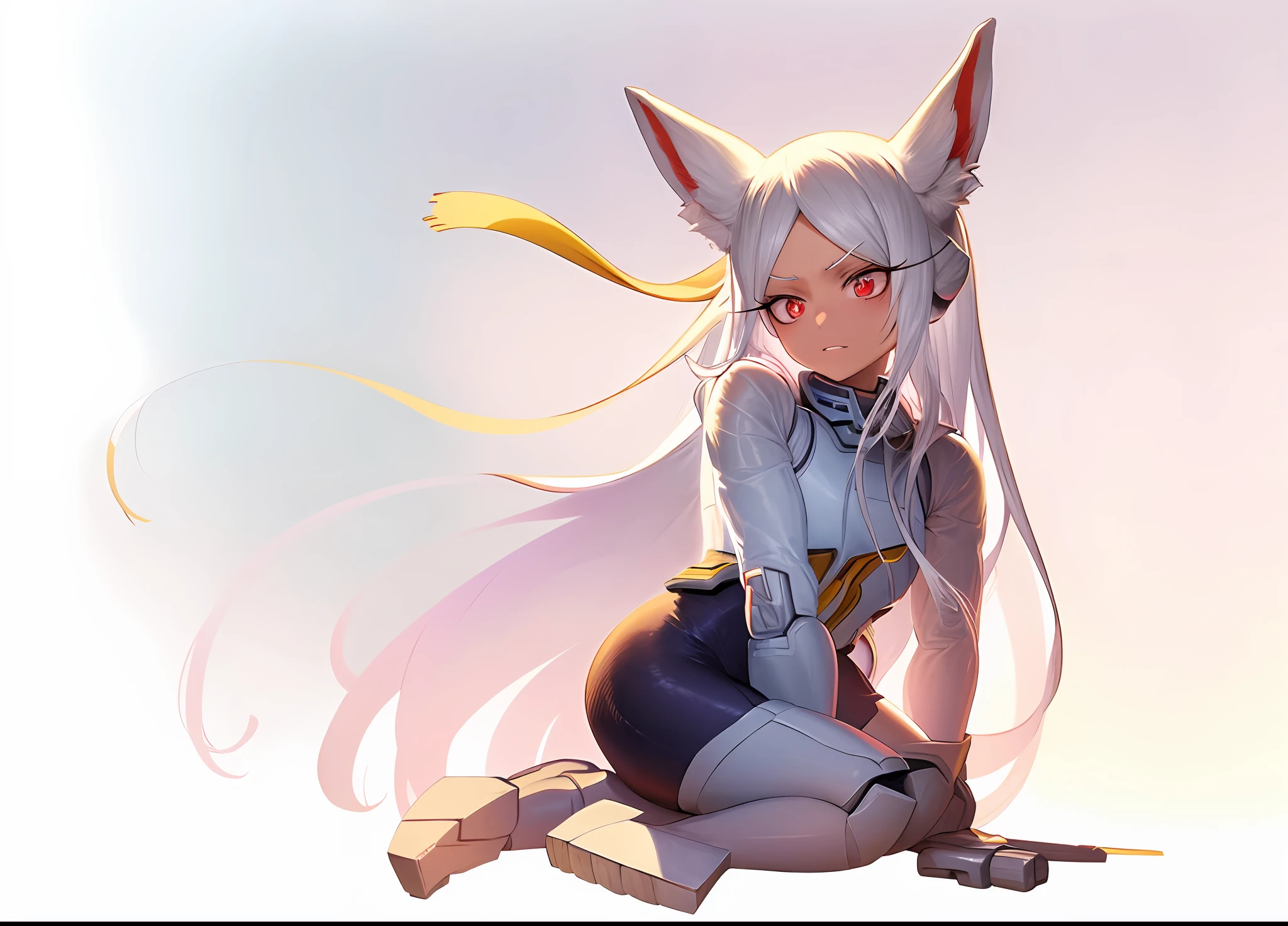 anime character sitting on a cat with a cat tail, fox-girl, White-haired fox, anime catgirl, female furry mini cute style, cute anime catgirl, komono, white fox anime, a fox, girl with fox ears, female fursona, Fully robotic!! cat woman, author：Shitao, beautiful anime catgirl, Anime cat robot