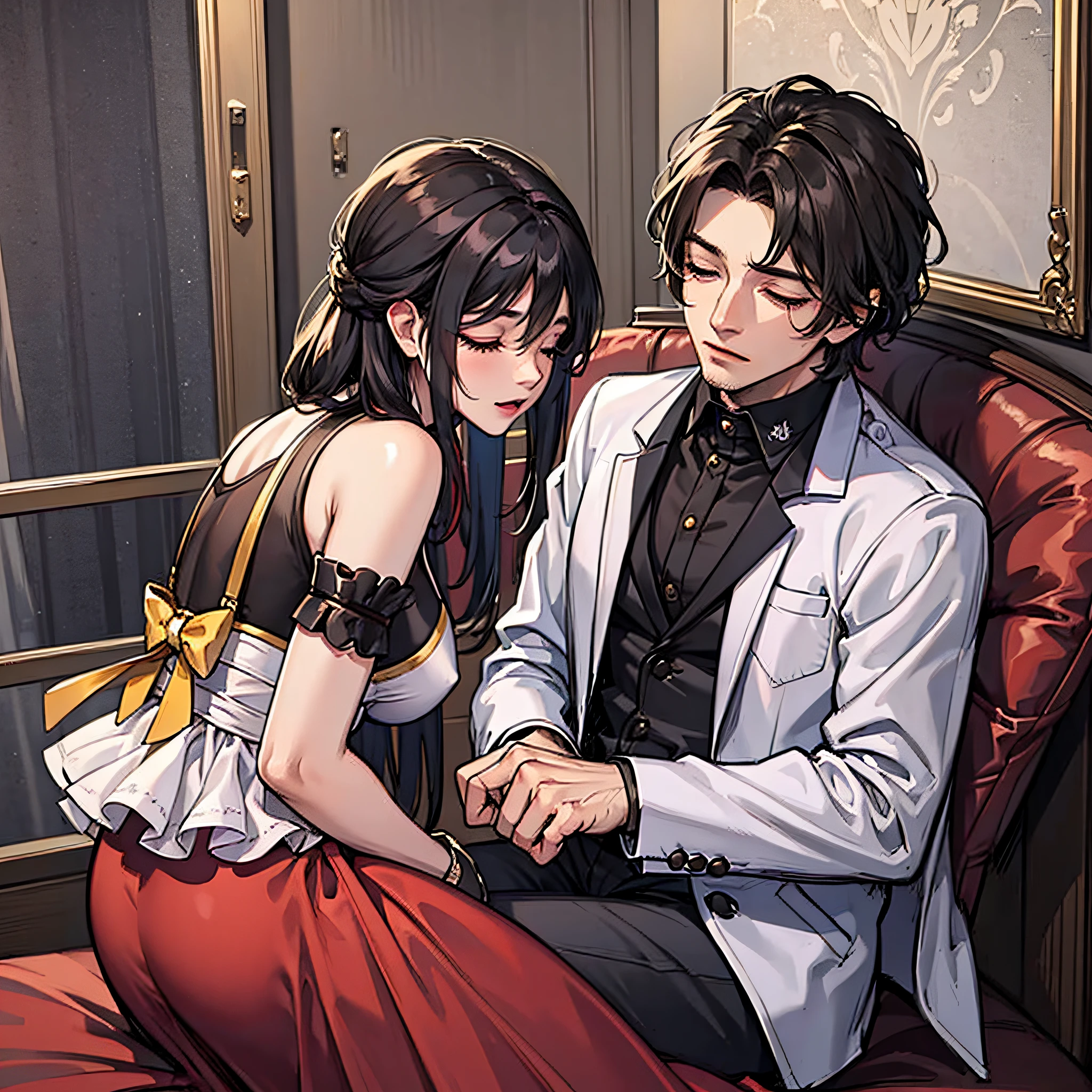A man and a woman were in the room,the night,Men press women,The woman closed her eyes