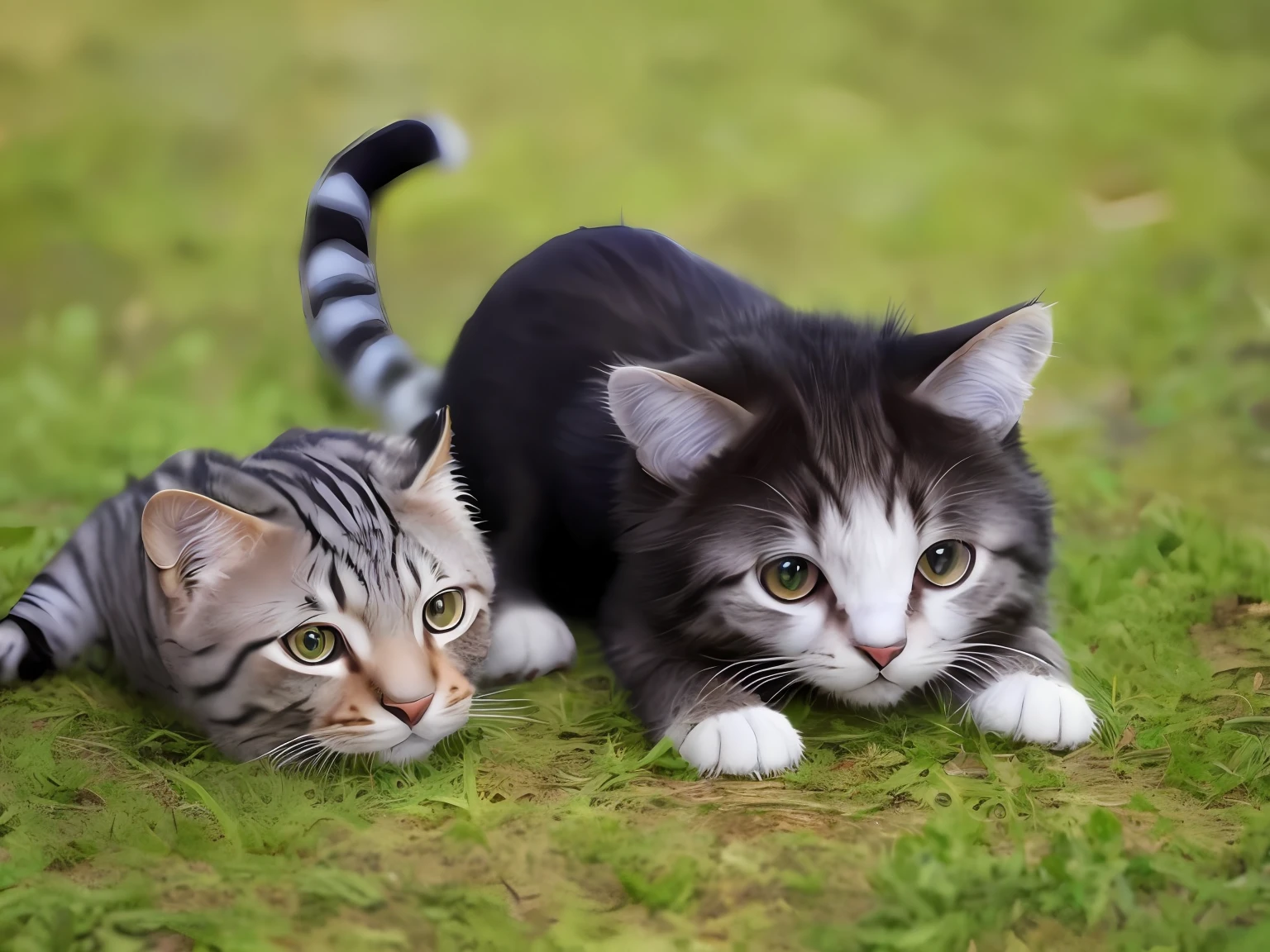 Gatinho,fofinho,branco e preto,na floresta