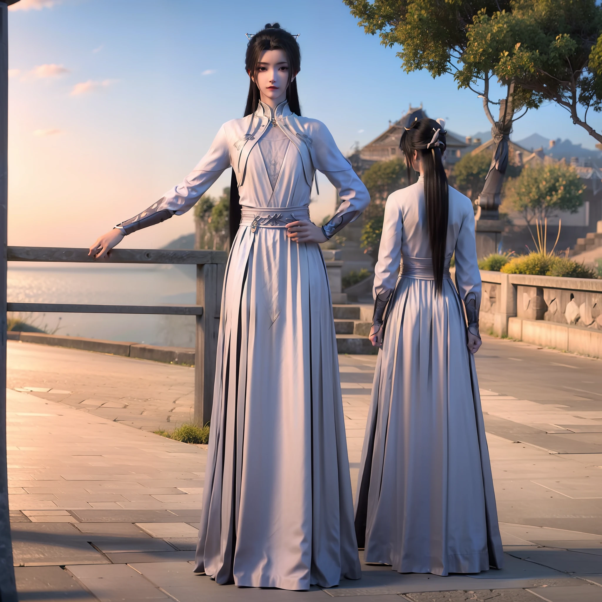 girl,full body,(detailed face:1.2), masterpiece, fashion,chinese dress,, medium hair, black hair, twintails, blunt bangs, brown eyes,