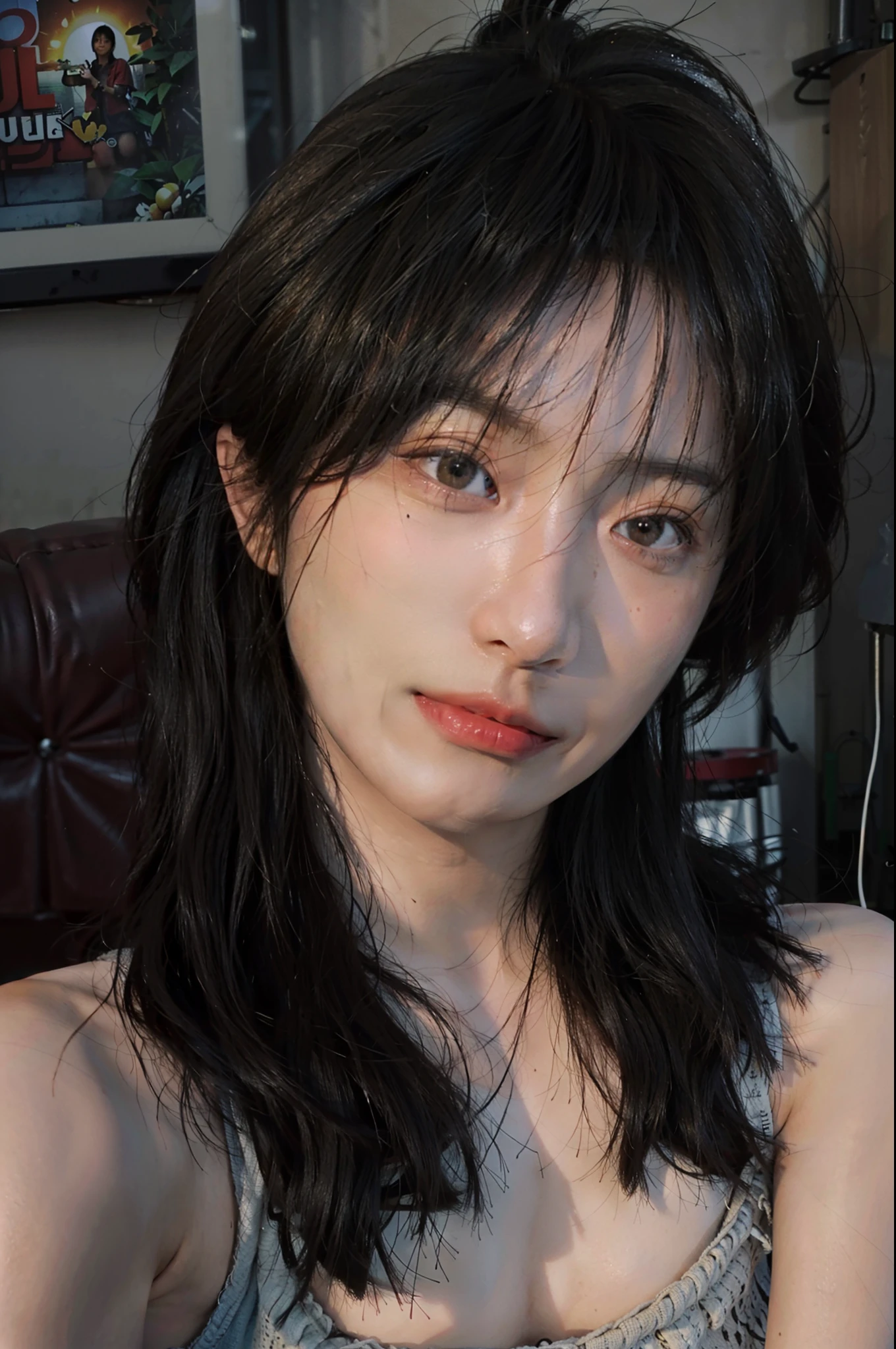 8K,Best quality, masterpiece, ultra high res, (photorealistic:1.4), raw photo, (Authentic skin texture:1.3), (film grain:1.3), (selfie angle),1girl,beautiful detailed eyes and face,masterpiece, best quality,close-up,upper bod,