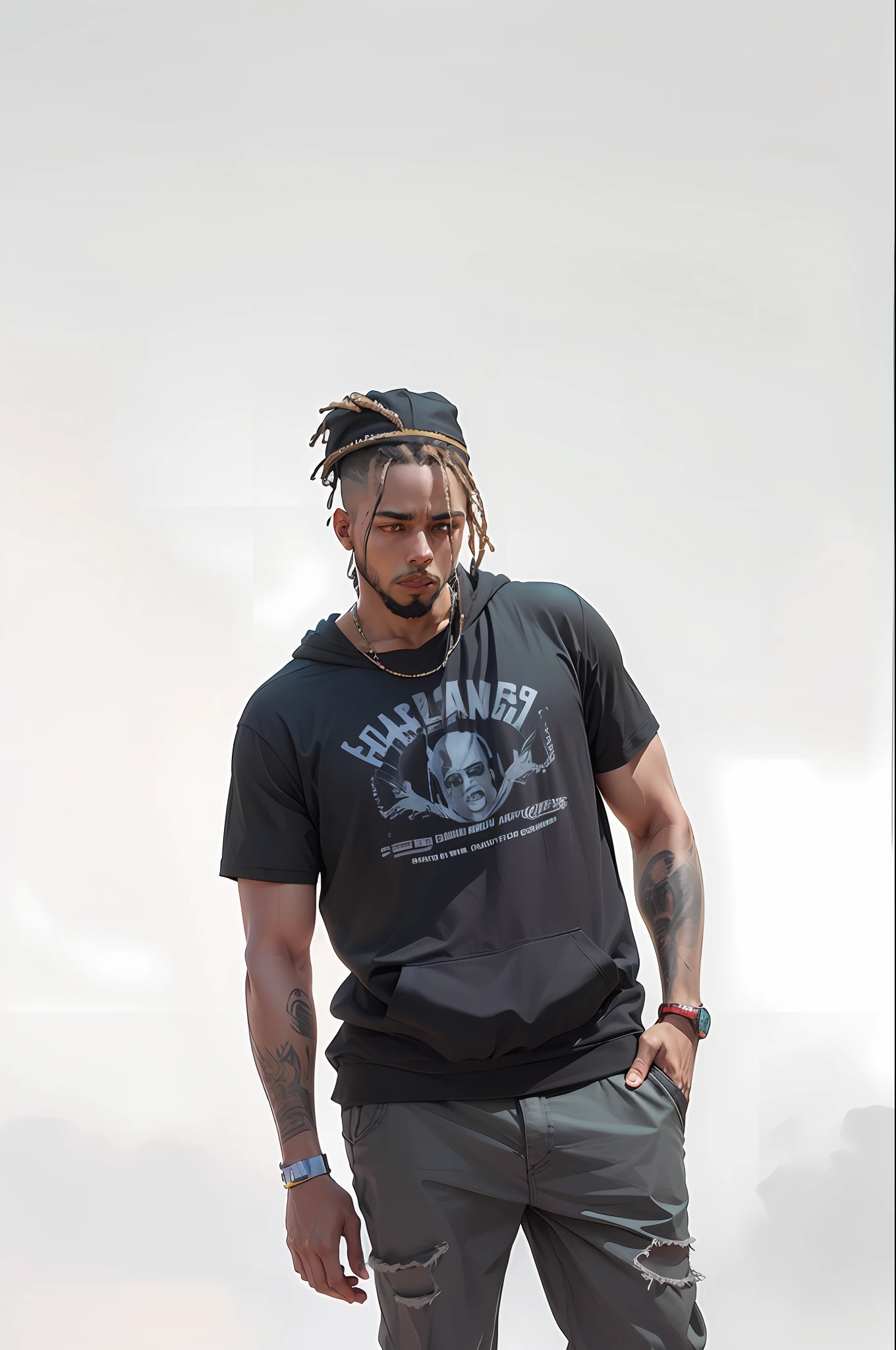 Araffe Man in a black hoodie and black cap speaking in a micro, NAS, rapper on stage at the festival, Rapper, live at lollapalooza, in front of a large crowd, big head on stage, teddy fresh, : Kendrick Lamar, on stage, Kendrick Lamar, rap, Chicago, Boston, Tyler, recognizable, performing, 2019 --auto --s2