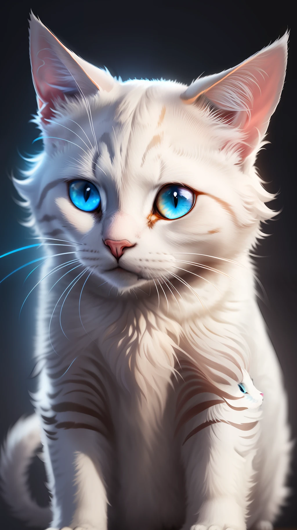 White cat,white cat in dark night and cat eye is glowing blue light, high quality,high resolution,dark background