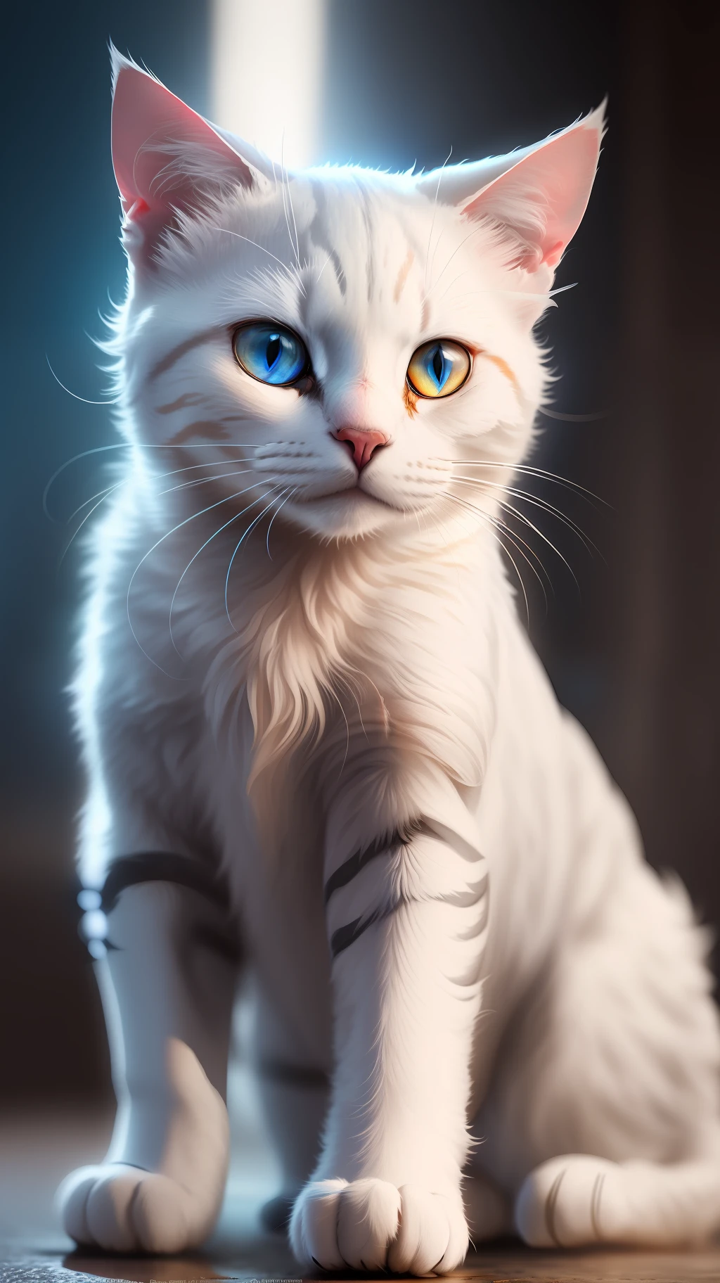 White cat,white cat in dark night and cat eye is glowing blue light, high quality,high resolution,dark background