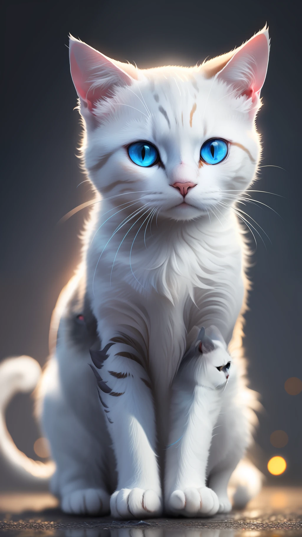 White cat,white cat in dark night and cat eye is glowing blue light, high quality,high resolution,dark background