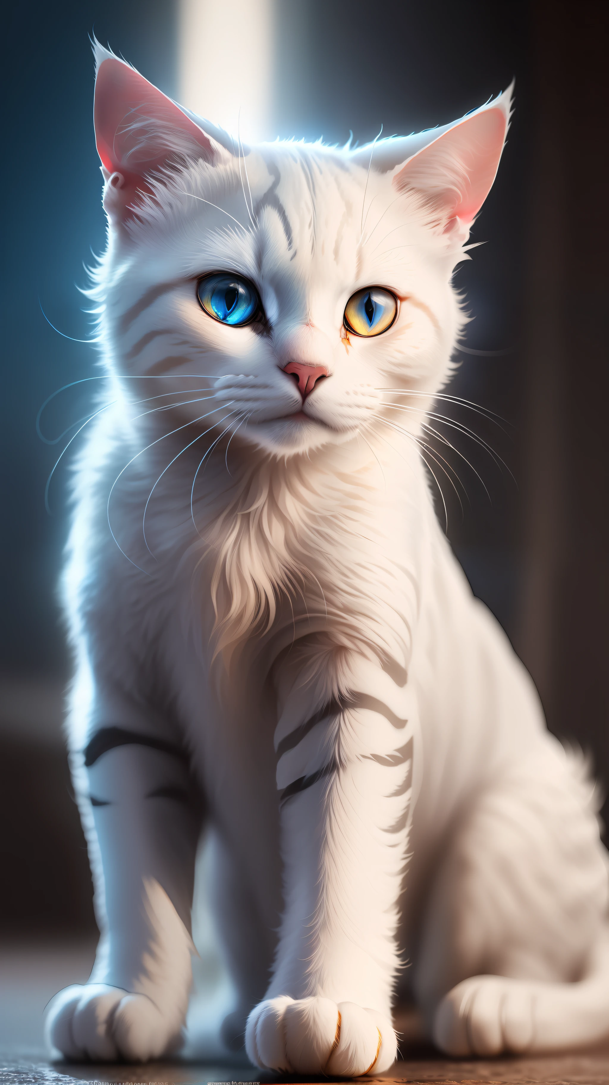 White cat,white cat in dark night and cat eye is glowing blue light, high quality,high resolution,dark background