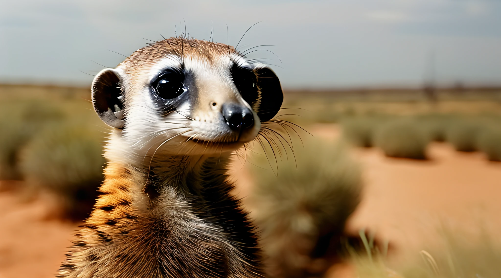 A photographic portrait of a meerkat, durante o dia no outono, in 8k resolution.