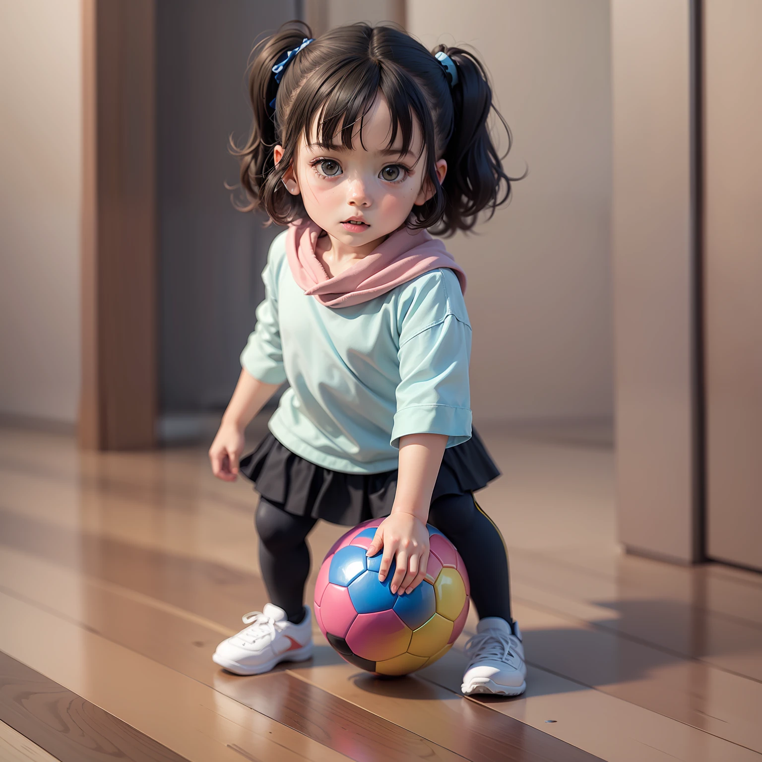 Two children in a room with other children controlling robots that play soccer
