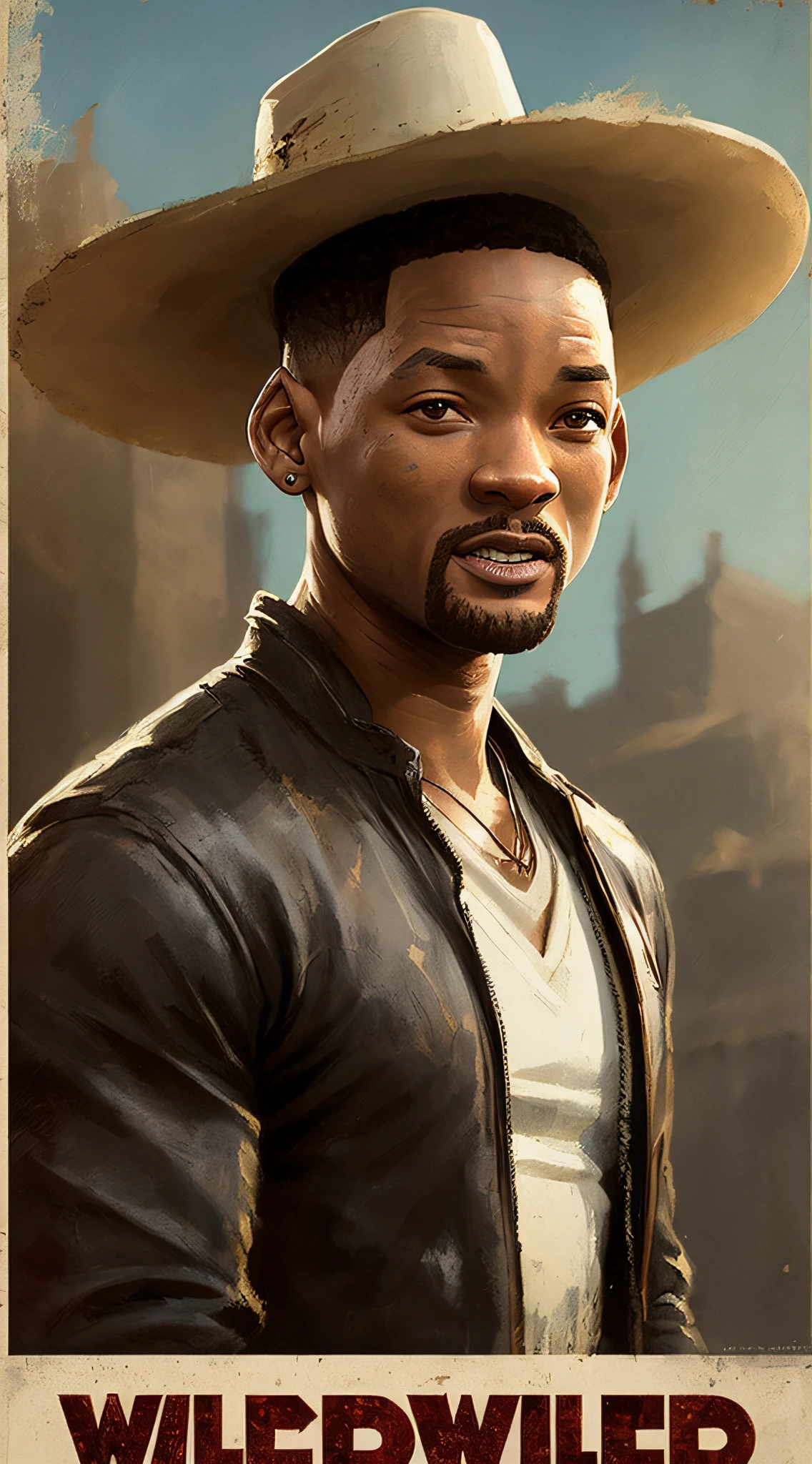 Will Smith from Wild Wild West, vhs Effect, (Poster: 1.6), Poster on the Wall, Nostalgia, Movie Poster, Westerns (Skin Texture), Intricate Detail, Fine Detail, Hyperdetail, Ray Tracing, Subsurface Scattering, Diffuse Soft Light, Shallow Depth of Field, Trends by Oliver Wetter on CGSociety, Complex, High Detail, Sharp, Dramatic, Realistic Art of Painting, by greg rutkowski