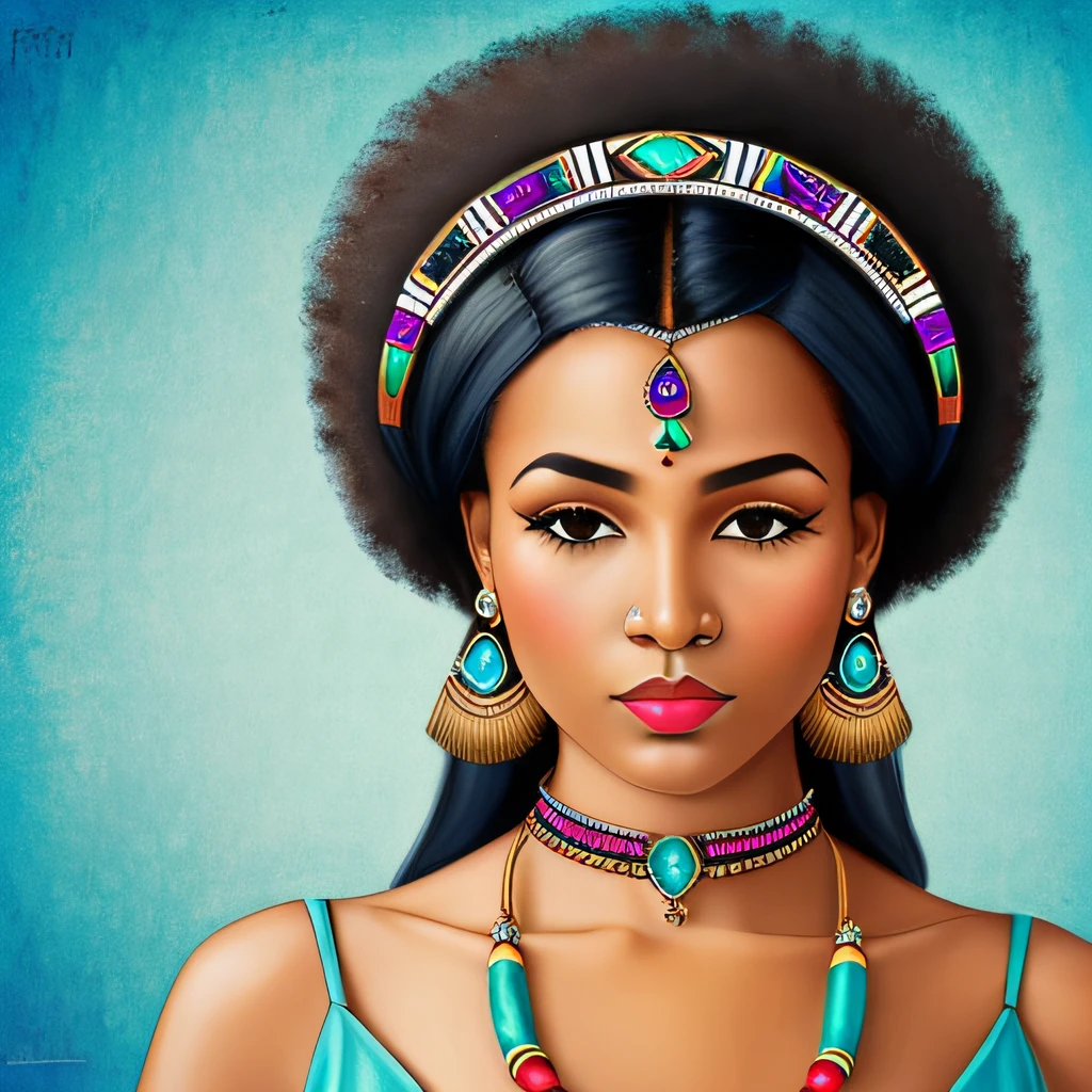 tall thin afro black girl with fine tribal markings ethnic jewellery, from the waist up, in the style of Modigliani photorealistic, hd