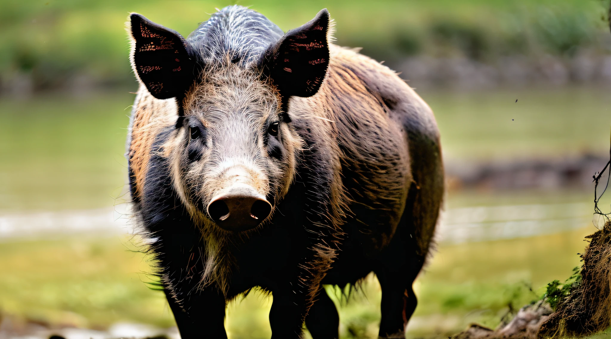 A photographic portrait of a wild boar, durante o dia no outono, in 8k resolution.
