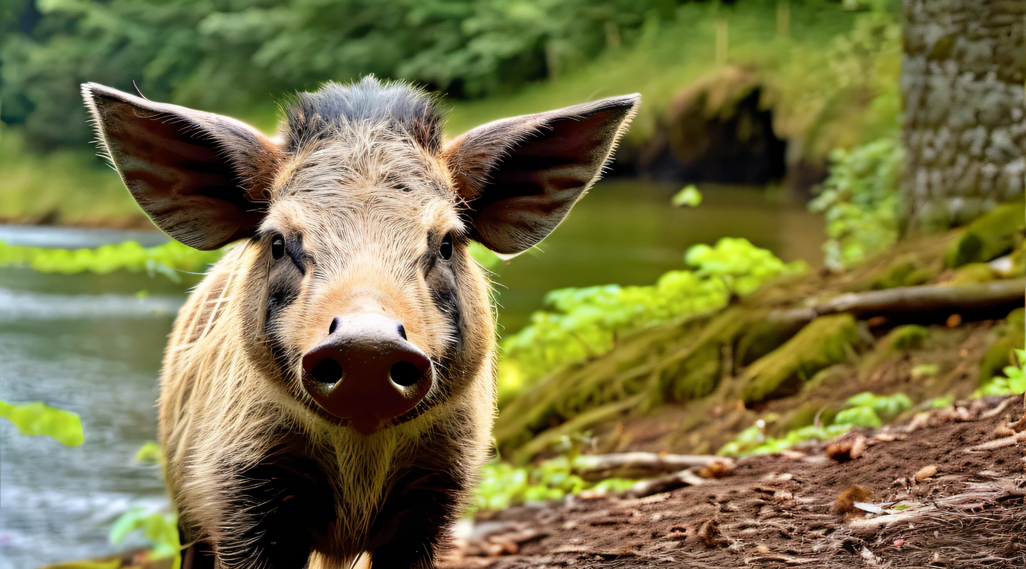 A photographic portrait of a wild boar, durante o dia no outono, in 8k resolution.