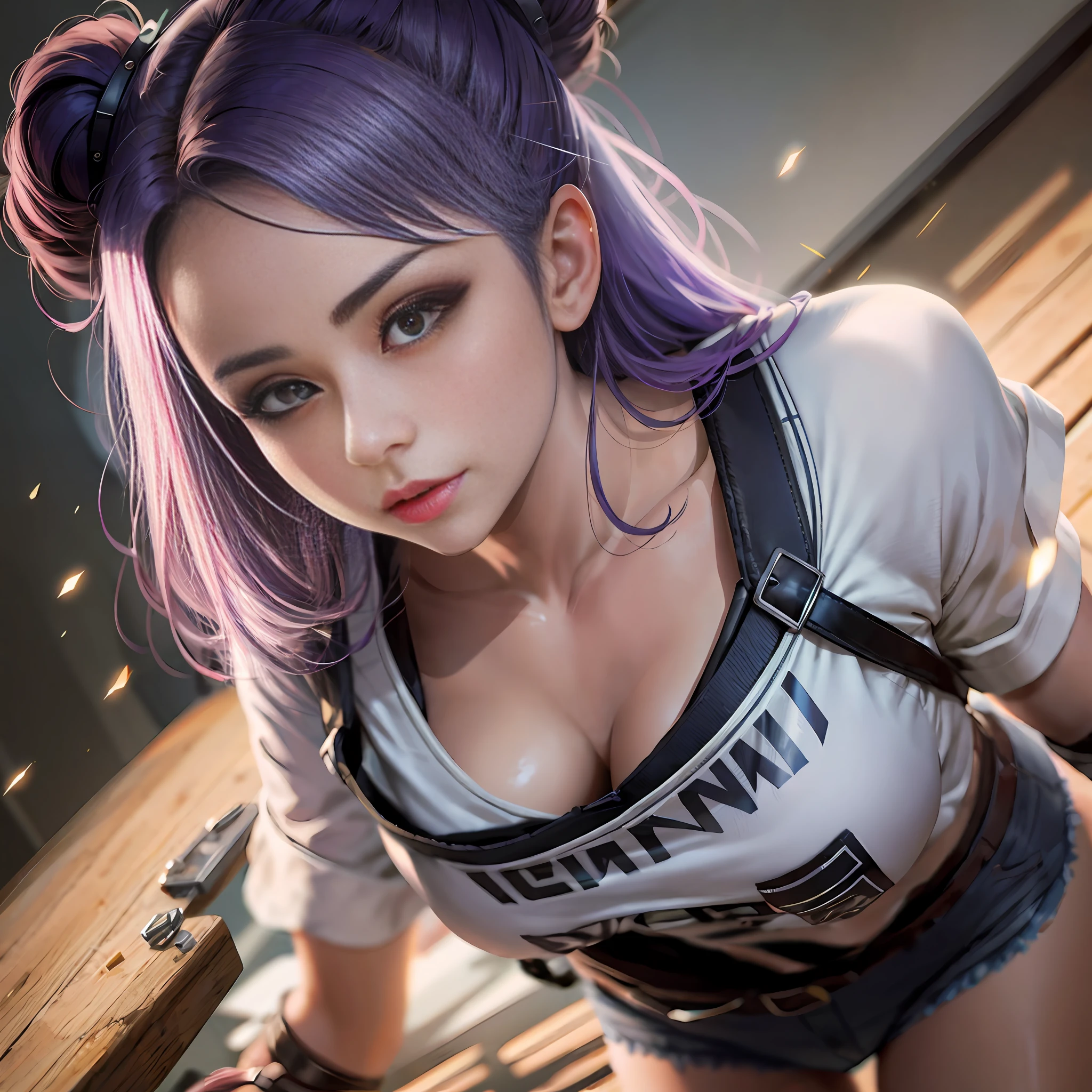 mulher com cabelo roxo e uma camisa branca posando para uma foto, photorealistic anime girl rendering, deviantart artstation cgscosiety, 8K Artgerm Bokeh, Estilo anime 3D realista, 3 d anime realista, aluna hiperrealista, Cyberpunk 2 0 e. o modelo menina, [ Fotorrealismo 4K ]!!