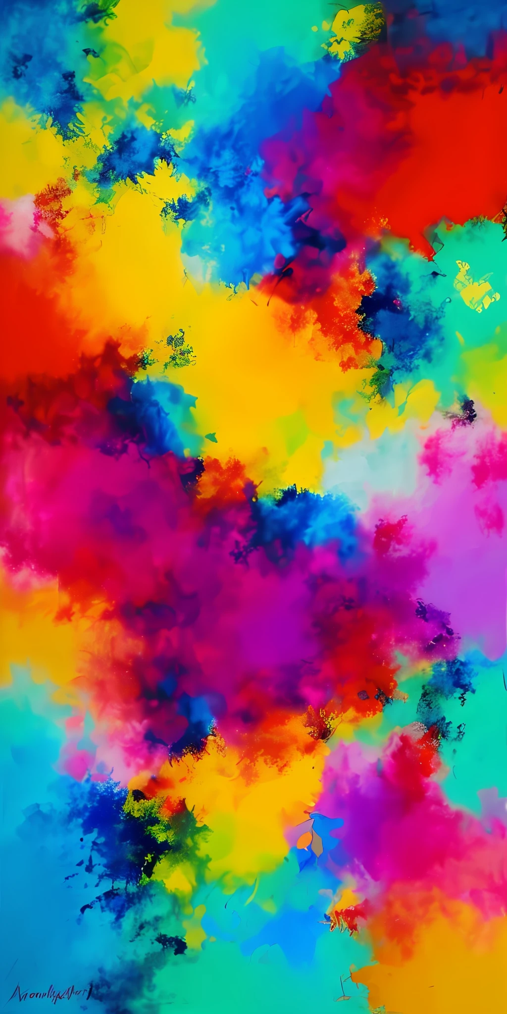 "Generate an abstract image that represents the concept of happiness in vibrant colors and dynamic shapes."