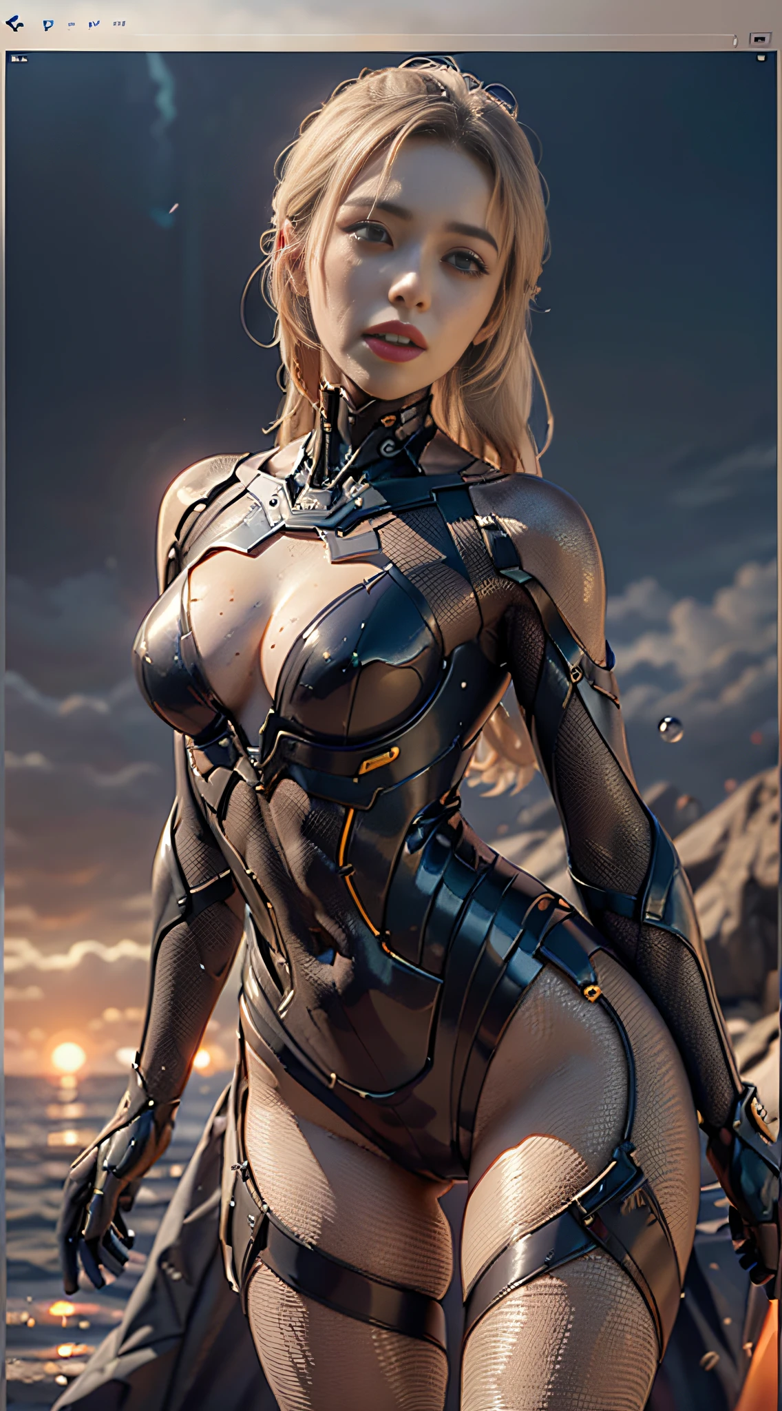 ((最好质量)), ((巨作)), (detailled:1.4), 3D, an image of a beautiful cyberpunk female,HDR(HighDynamicRange),raytrace,NVIDIA RTX,hyper resolution,Unreal 5,sub-surface Scattering,PBR Texturing,Postprocess,Anisotropy Filtering,depth of field,Maximum clarity and sharpness,multi-layer texture,Albedo and specular maps,Surface Shading,Accurate simulation of light-material interactions,Perfect Ratios,Octane Rendering,Two-tone lighting,Wide aperture,Rich cleavage、Low ISO,White Balance,Rule of thirds,8K RAW,巨作, 最好质量, (8k extremely detailed CG unit wallpaper)(最好质量), (the best illustration), (best shading)Golden sea waves, Bright orange blue sunset, Golden water droplets fly, (:1. 6),