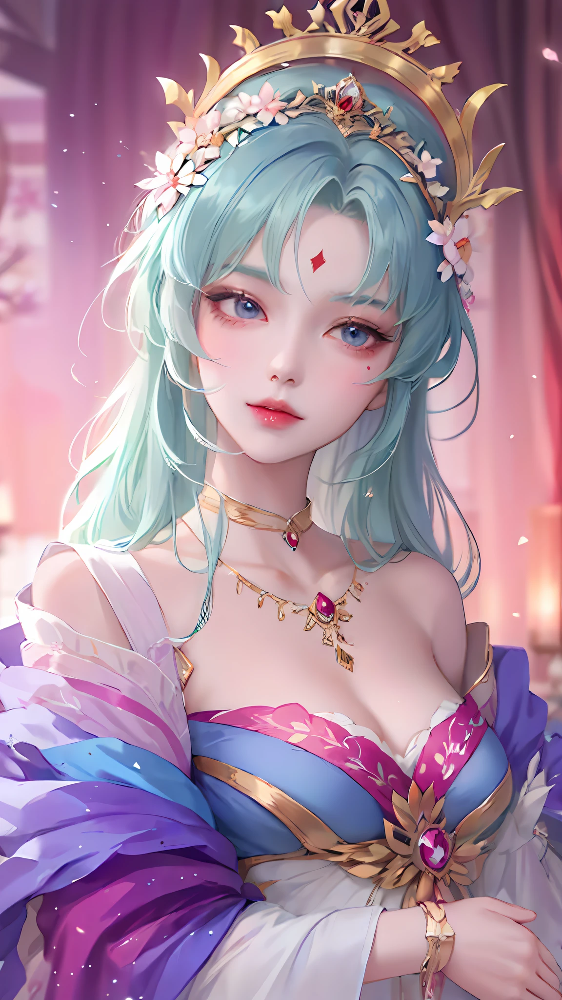 anime girl with blue hair and a flower crown, Guviz-style artwork, ((a beautiful fantasy empress)), a beautiful anime portrait, Guviz, Beautiful anime girl, Smooth anime CG art, beautiful anime style, Guweiz in Pixiv ArtStation, 8K high quality detailed art, Guweiz on ArtStation Pixiv
