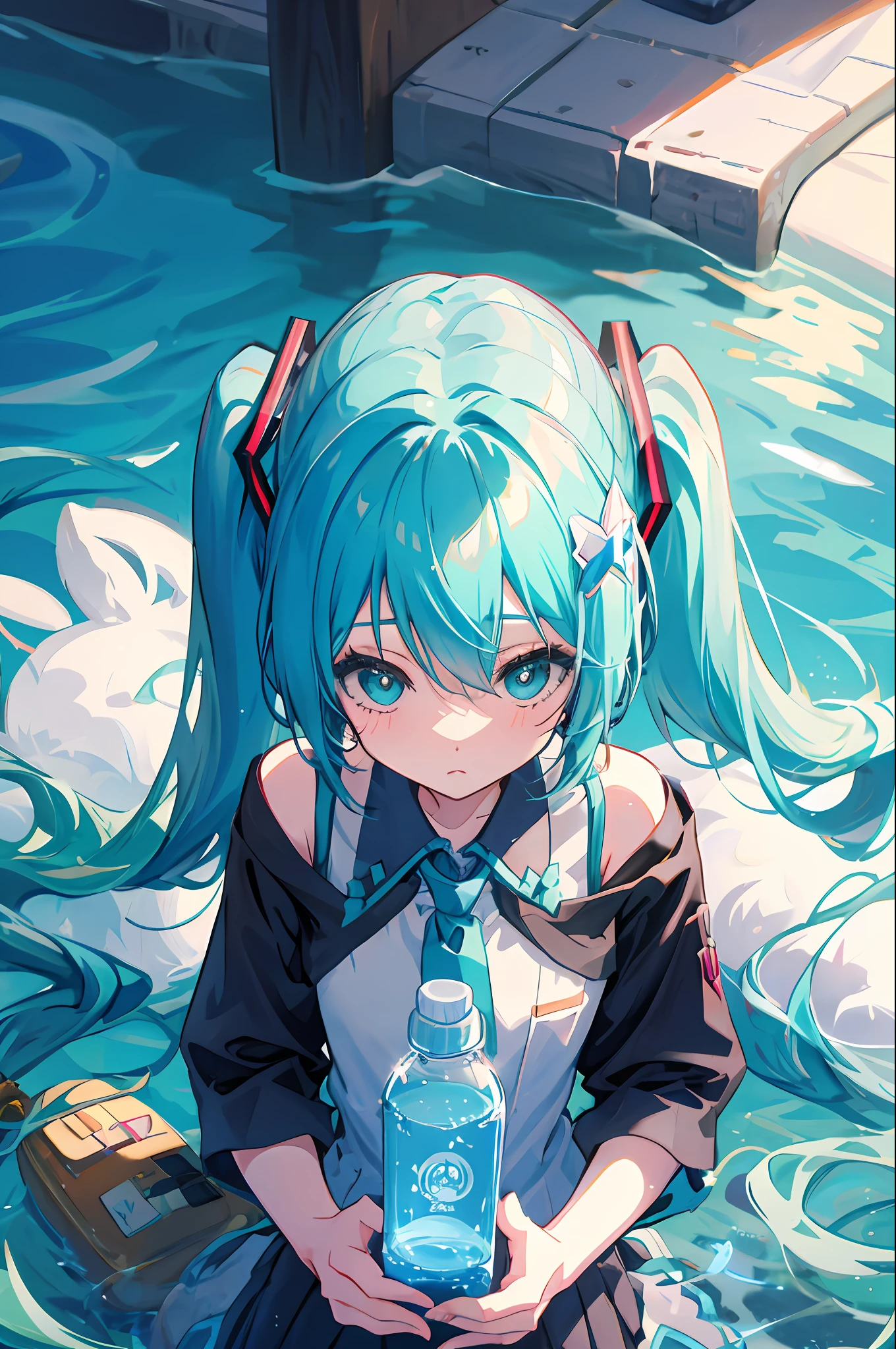 HATSUNEMIKU、absurdist、pupils、a cute、water bottle、