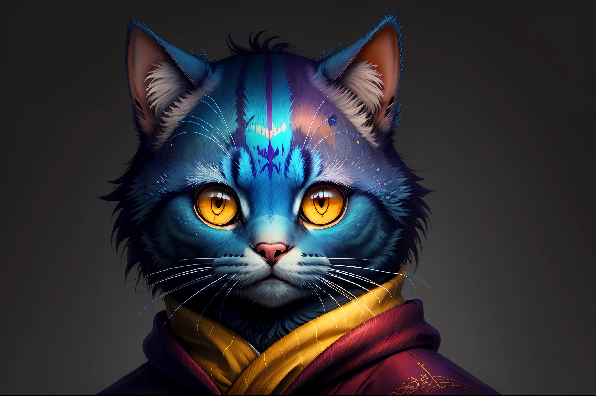 pintura de um gato em um fundo colorido, uma pintura digital expressiva, Non-style art by Joshy Sly, digital mixed media painting, "Retrato de um animal de desenho animado, arte mista, arte digital expressiva, desenho digital, glitchart, em estilo de pintura digital, whimsical demon with rainbow fur, Pintura estilizada, Arte Digital. quadrinhos coloridos