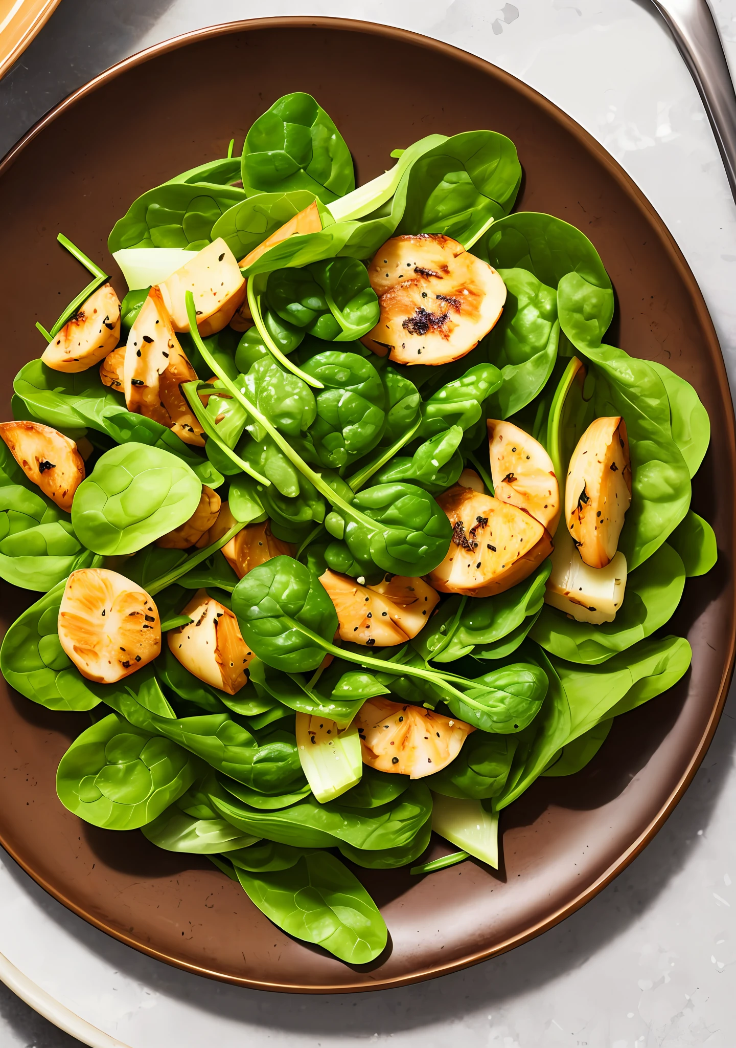spinach on a brown plate in high resolution --auto --s2