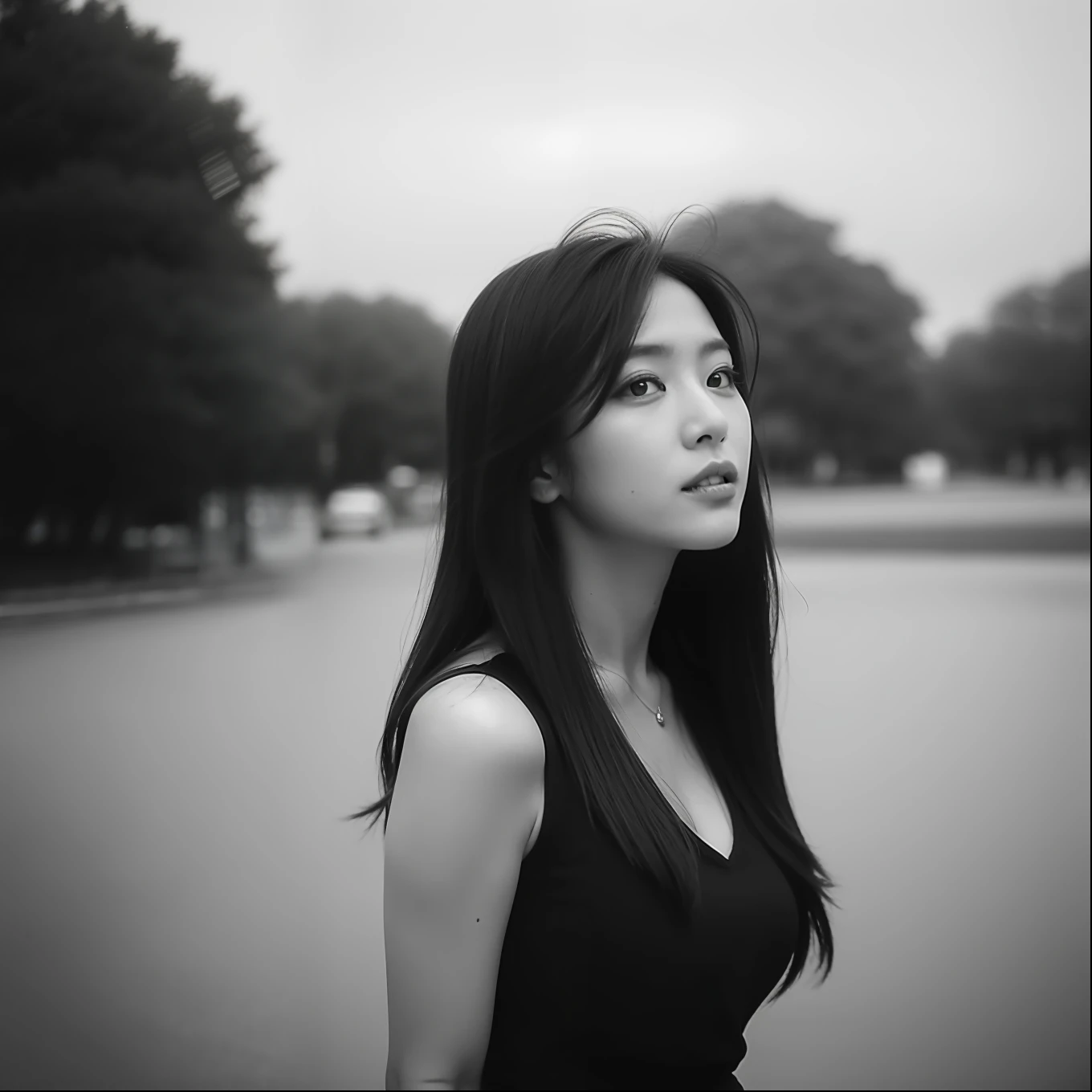 Photo of a Beautiful Korean kpop idol Woman, Summer, Lustful, Film grain, Ilford HP5, 80mm