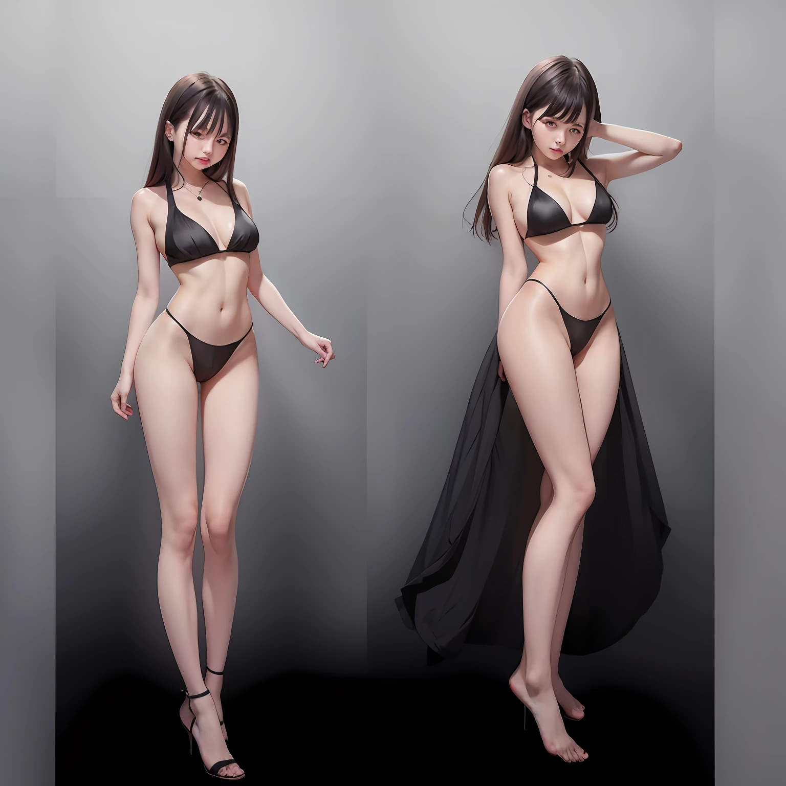 A full-body photo of a masterpiece。A girl mature sister。Long-legged bangs，Black silk chock room Thong underwear lying on bed，Split legs。Big, thin waist and beautiful legs。The eyes were painful, and the mouth was wide open，thrust out one's tongue。