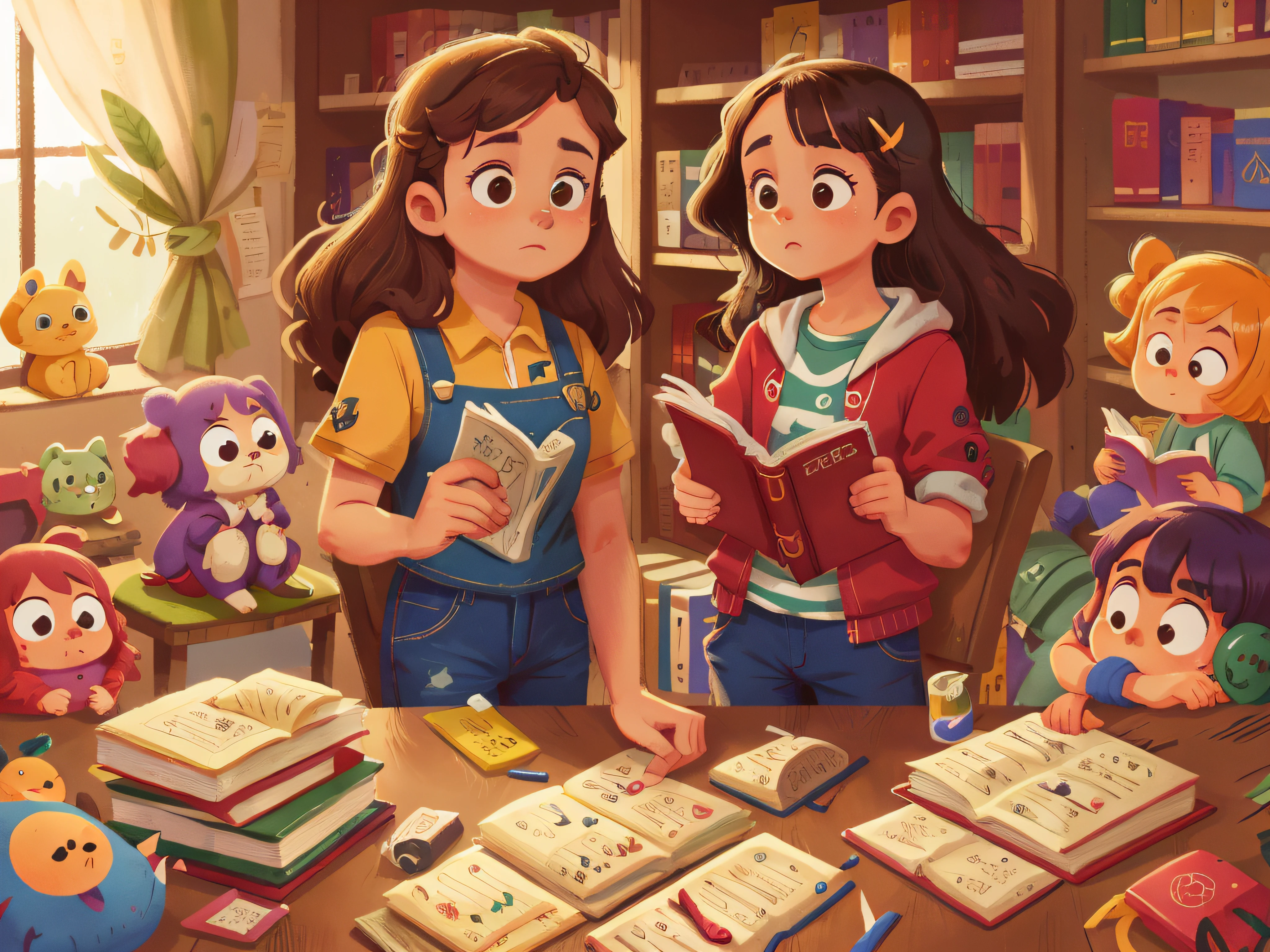 During a visit to the library, as "Pillipillias" ajudaram a arrumar os livros nas prateleiras. They knew that maintaining order and organization was important so that everyone could enjoy a welcoming and accessible library.: 0.8), (obra-prima: 1.2) (realista: 1.2) (Bokeh) (melhor qualidade) (pele detalhada: 1.3) (detalhes intrincados) (8k) (olhos de detalhe) (sharp fokus),