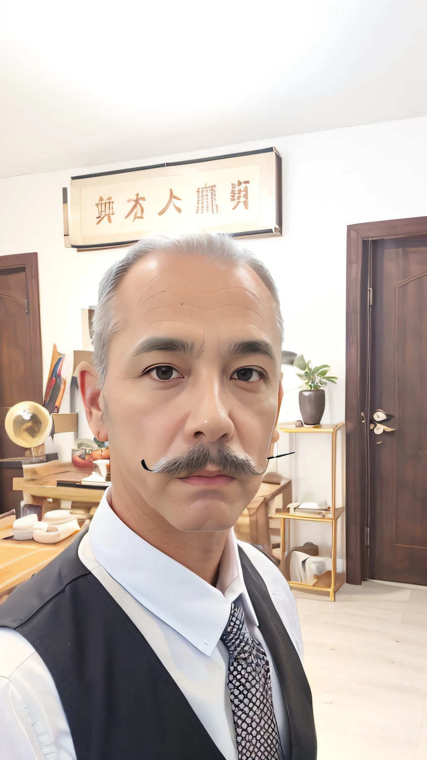there is a man with a mustache and a vest in a room, in the style of sifu 🔥 😎 🕹️ 👀 :2, 4 0 years old man