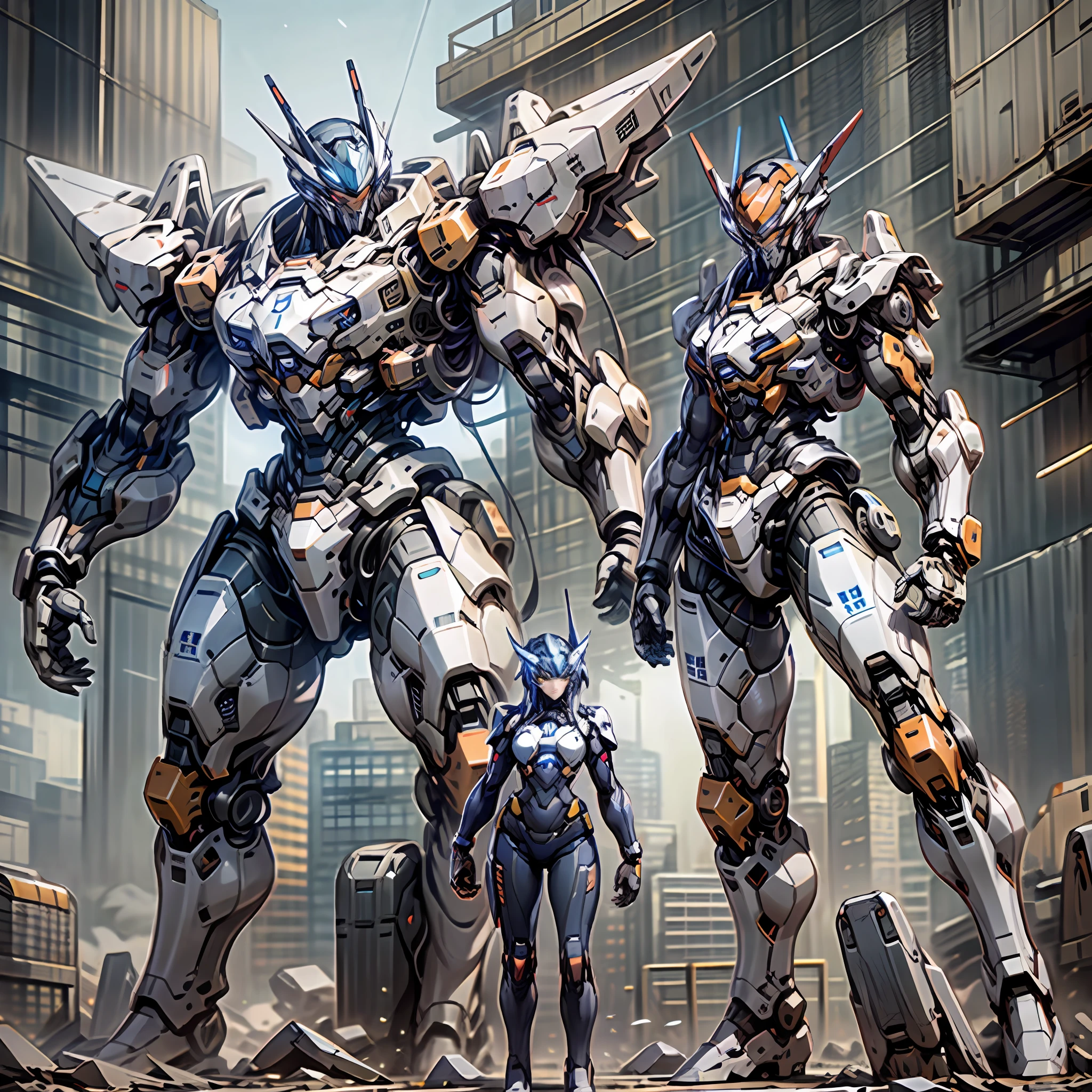 masterpaintings,Highest image quality,8K,Cyber beauty,Mecha background,The pupils are bright,Combat atmosphere,Dynamic posture,urban backdrop+There are stars in the sky。
