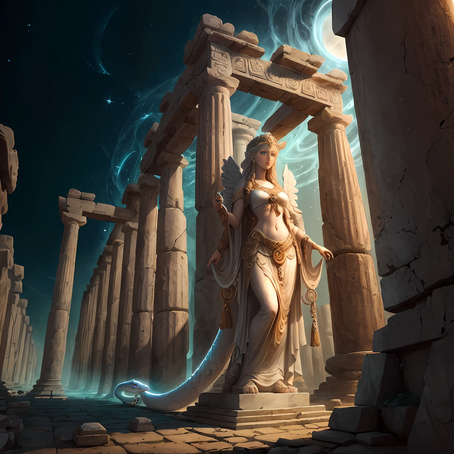 (White Snake style)). Full body close-up, ((Ancient goddess electra in her temple)), wide view, obsession echoes through time finding us to seek what is truly sublime.In the currents of modernity, let's find our way,Balancing ambition with wisdom, each and every day.
white snake animation style digital art, beautiful.8k ultra high definition, masterpiece art, ancient times , mitology style)) --auto