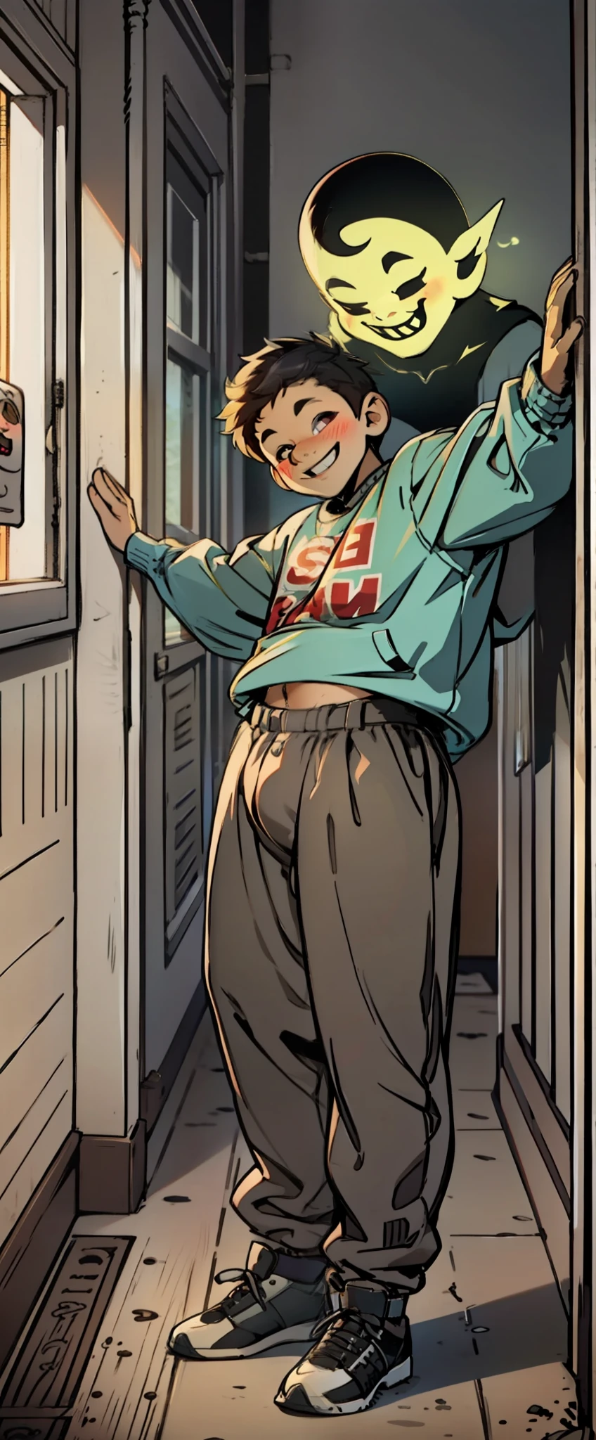 a little gost boy in daycare with a big fat ass and big bulge with a cute smiling face