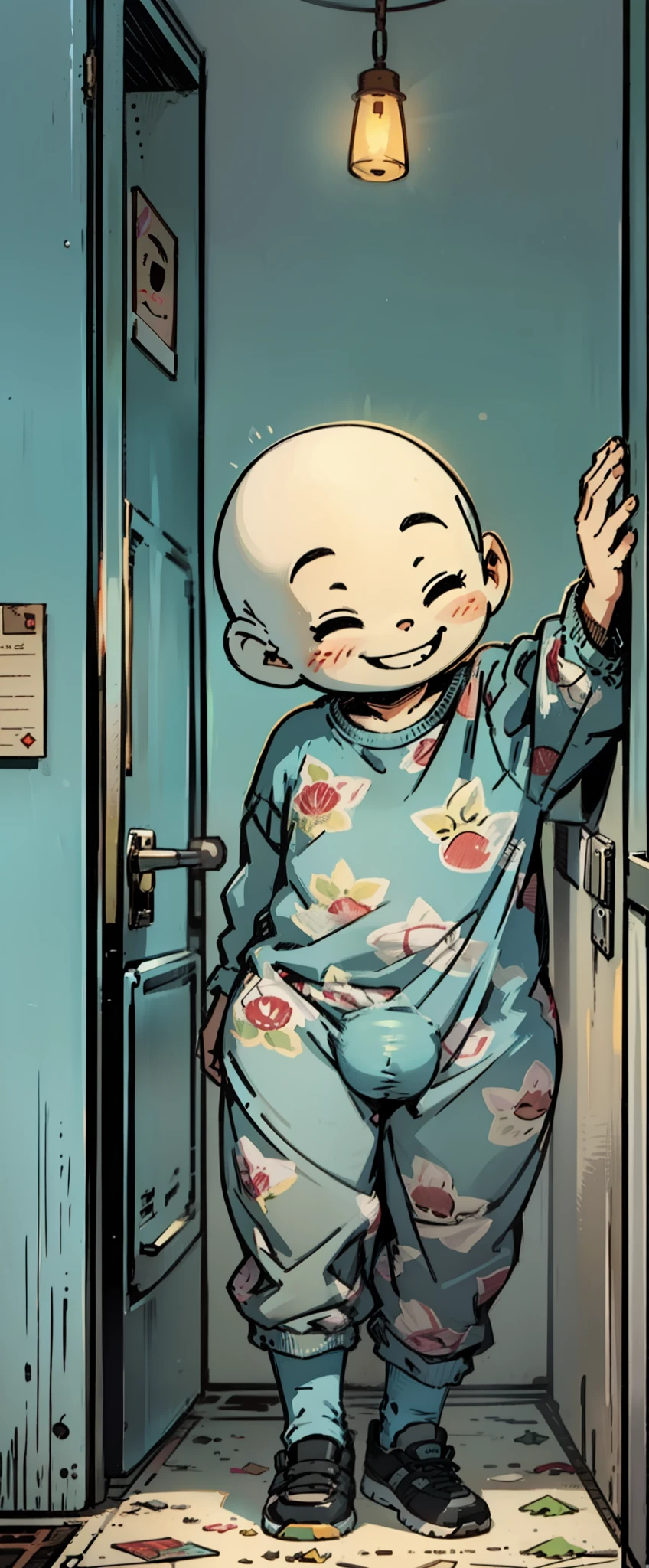 a  ghost boy in daycare with a big fat ass and big bulge with a cute smiling face