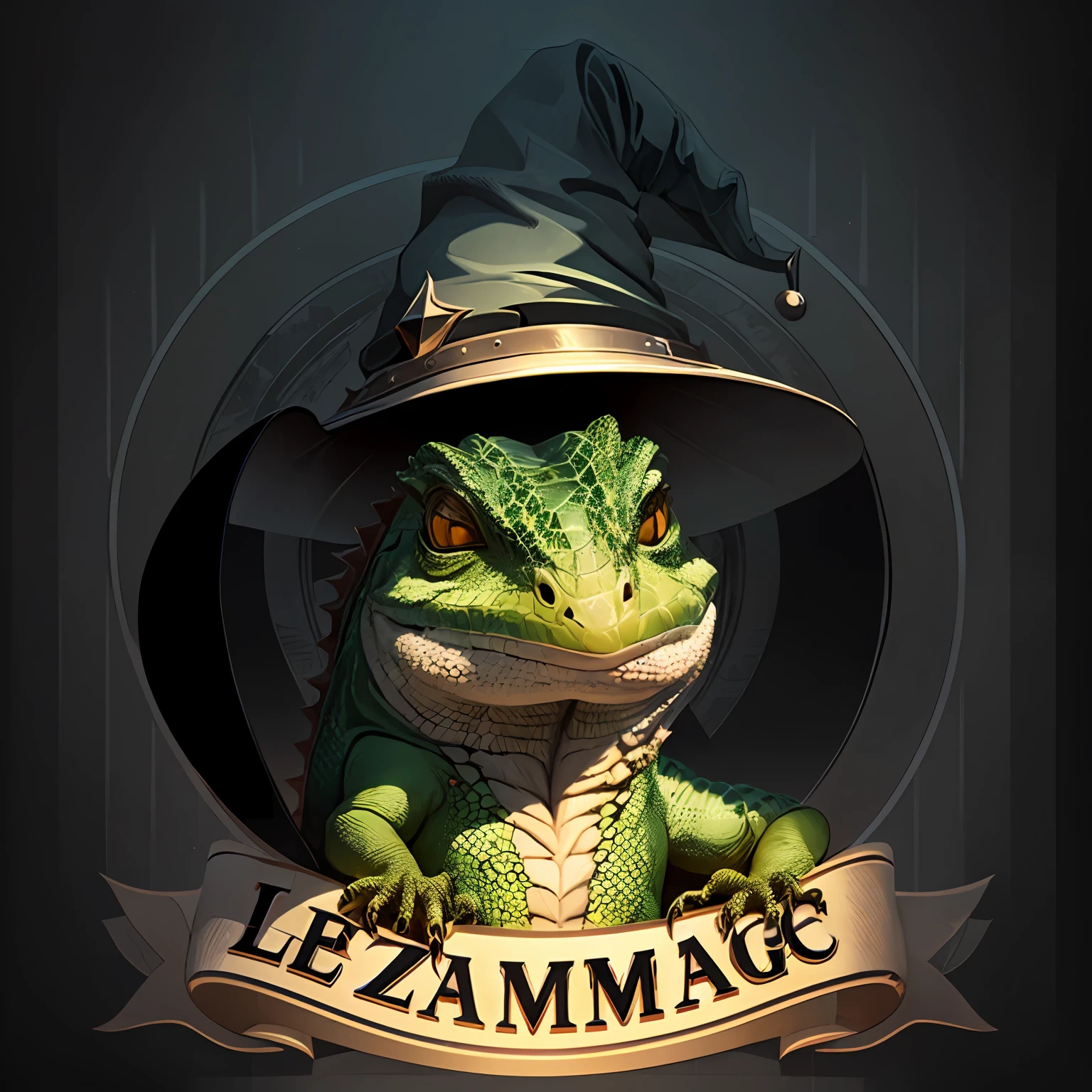 UM LOGOTIPO SIMPLES ESCRITO "LAGARTO MAGE" WITH THE FACE OF A LIZARD WEARING A WIZARD'S HAT --auto