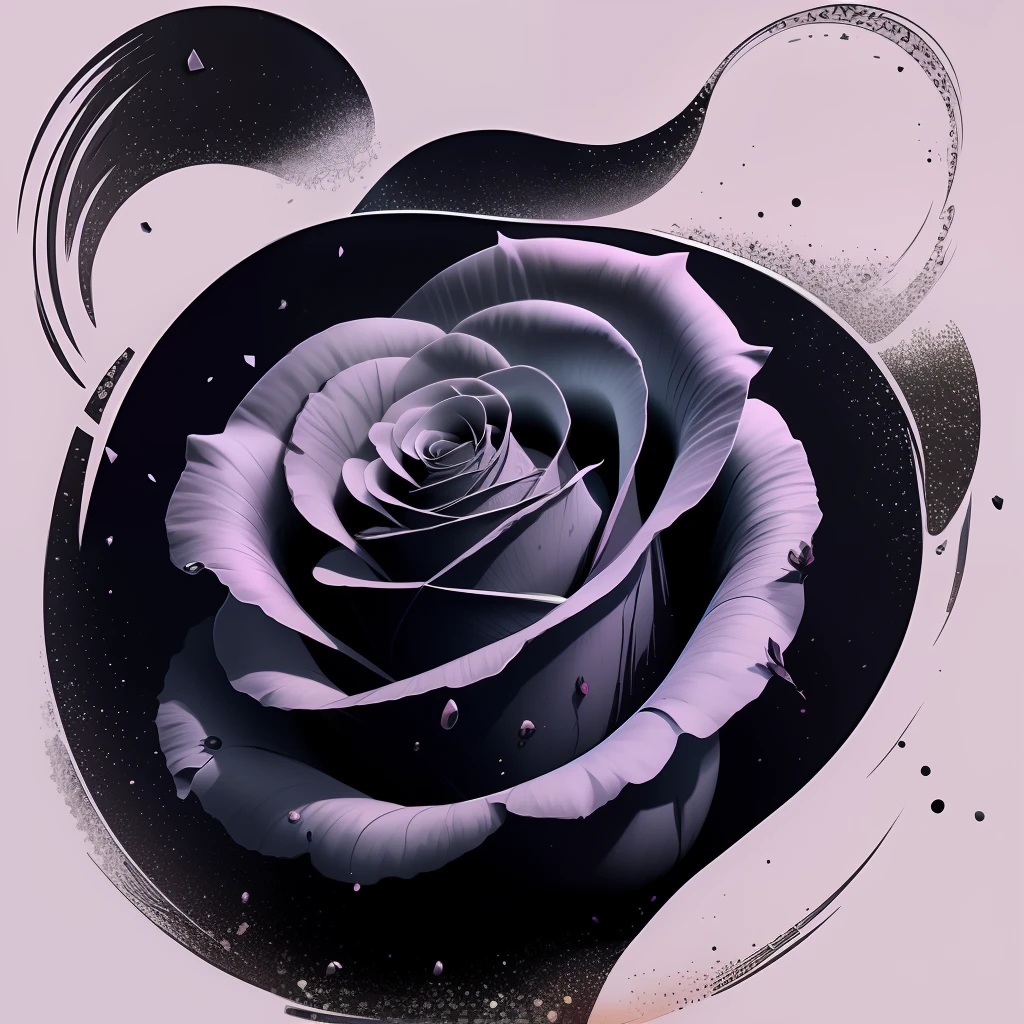 {Masterpiece} Description: A simple and bottomless masterpiece, ideal to print on a t-shirt and convey a minimalist and elegant style. The image features an abstract drawing of a stylized black rose with drooping petals, in the background of the natural elements dead in a cadaveric state
