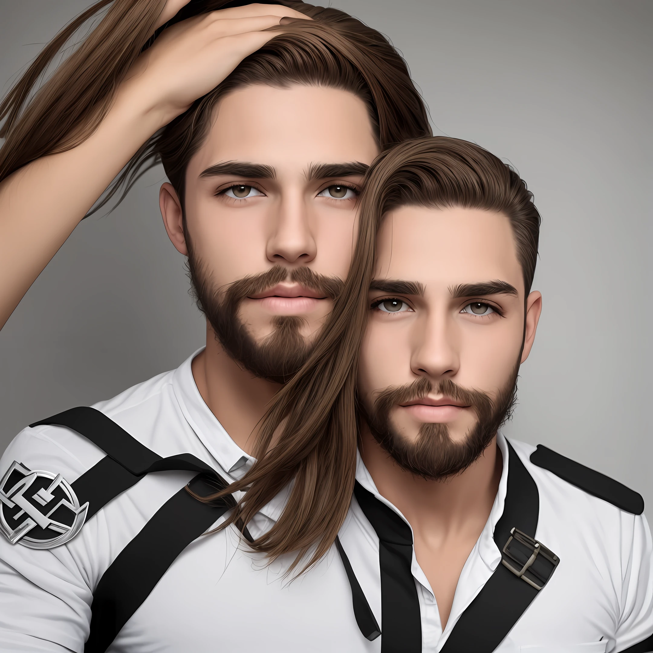 Garoto nazista de cabelo branco olhos vermelhos e de sobretudo
