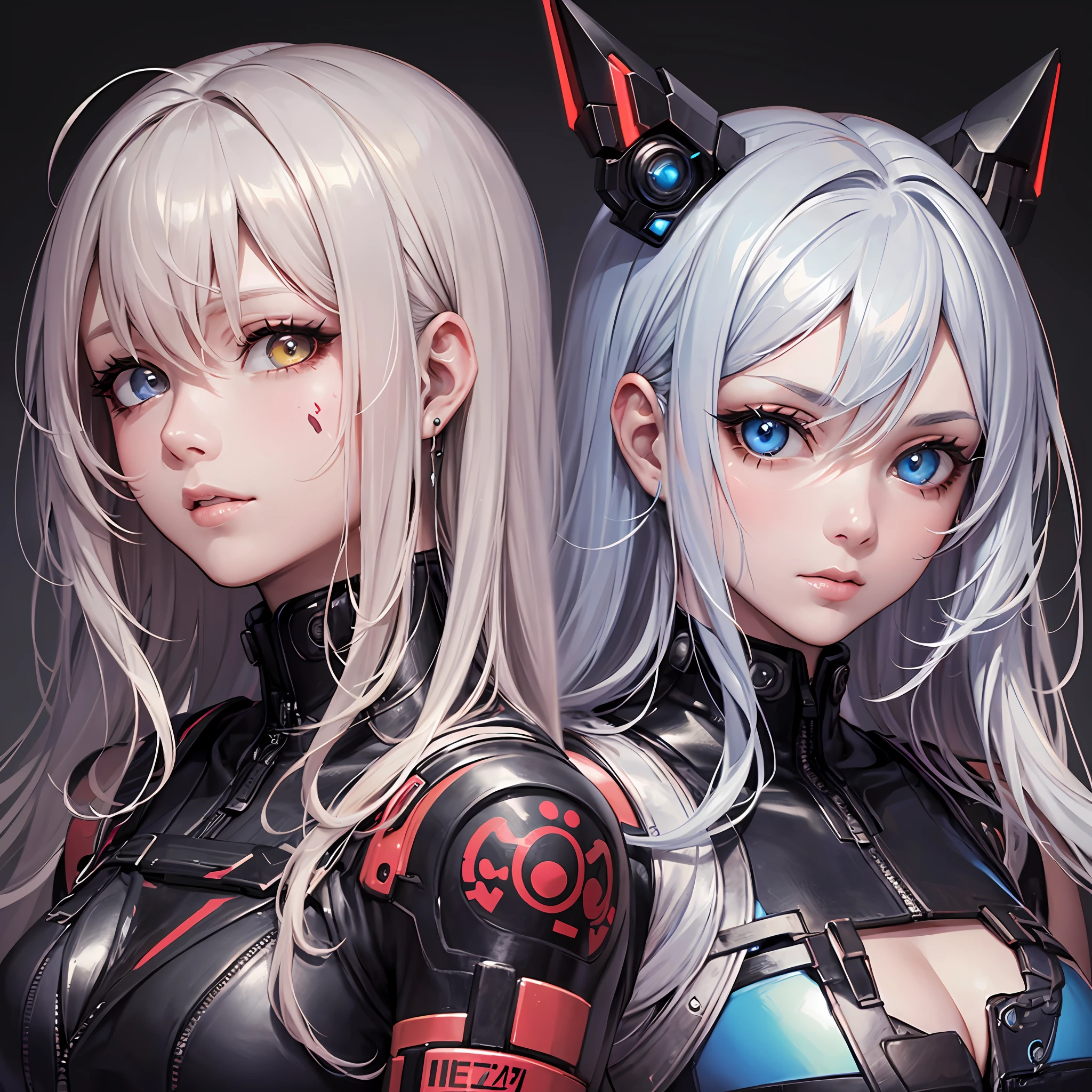 ((best illustration, The most beautiful pieces of art)), perfect characterization, alta resolução, roupas cyberpunk, olhos coloridos variados, heterocromia, cabelos castanhos curtos, perfeita simetria facial.--Niji:5 --s2