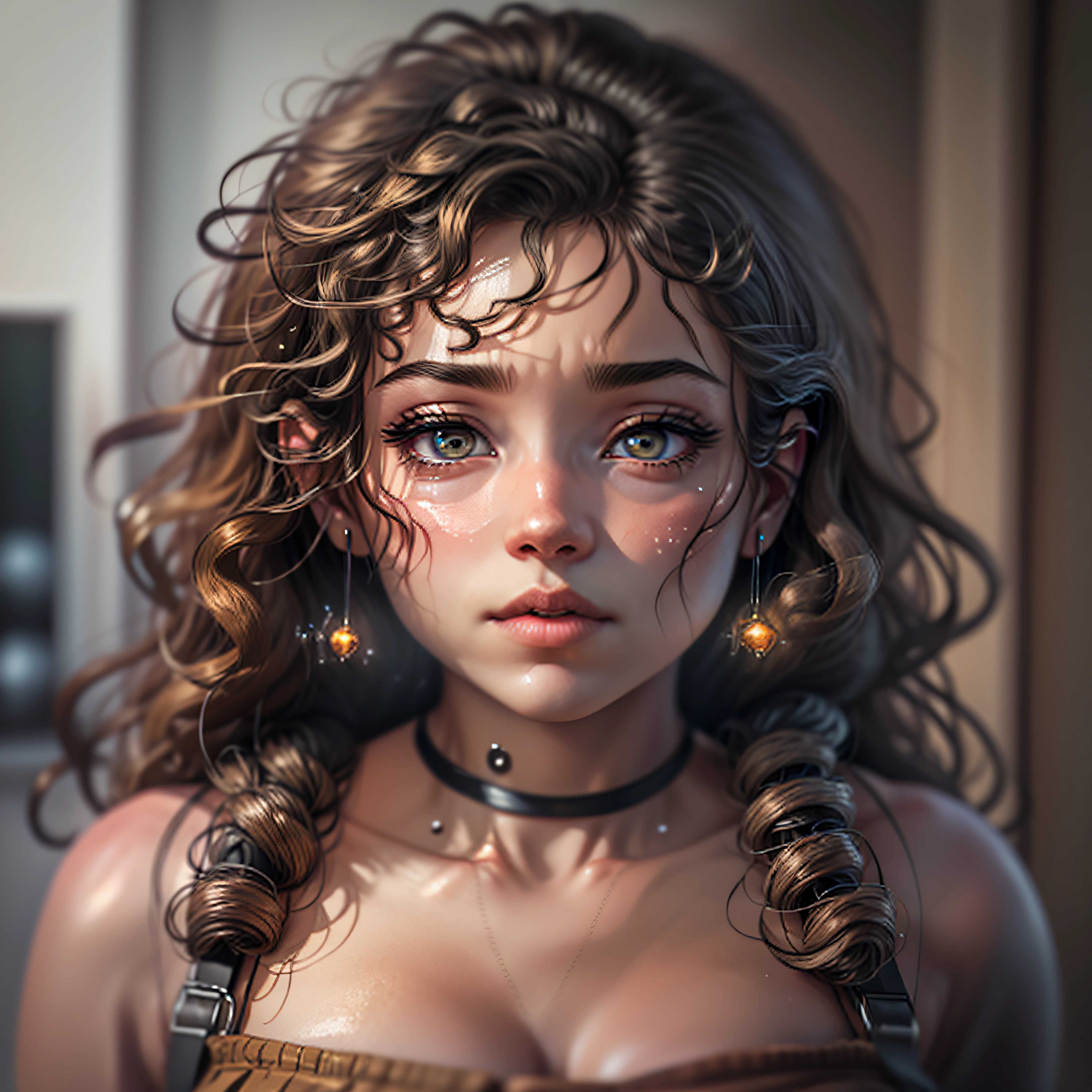 Super Big, Face Close, (hazel eyes), African-Latin style, curly hair, closed mouth, delicate big cheeks, Surrealism, 8k, super detail, masterpiece, best quality, (extremely detailed CG unity 8k wallpaper), (best quality), (best illustration), (best shadow), absurdres, realistic lighting, (Abyss), beautiful detailed glow, detailed face