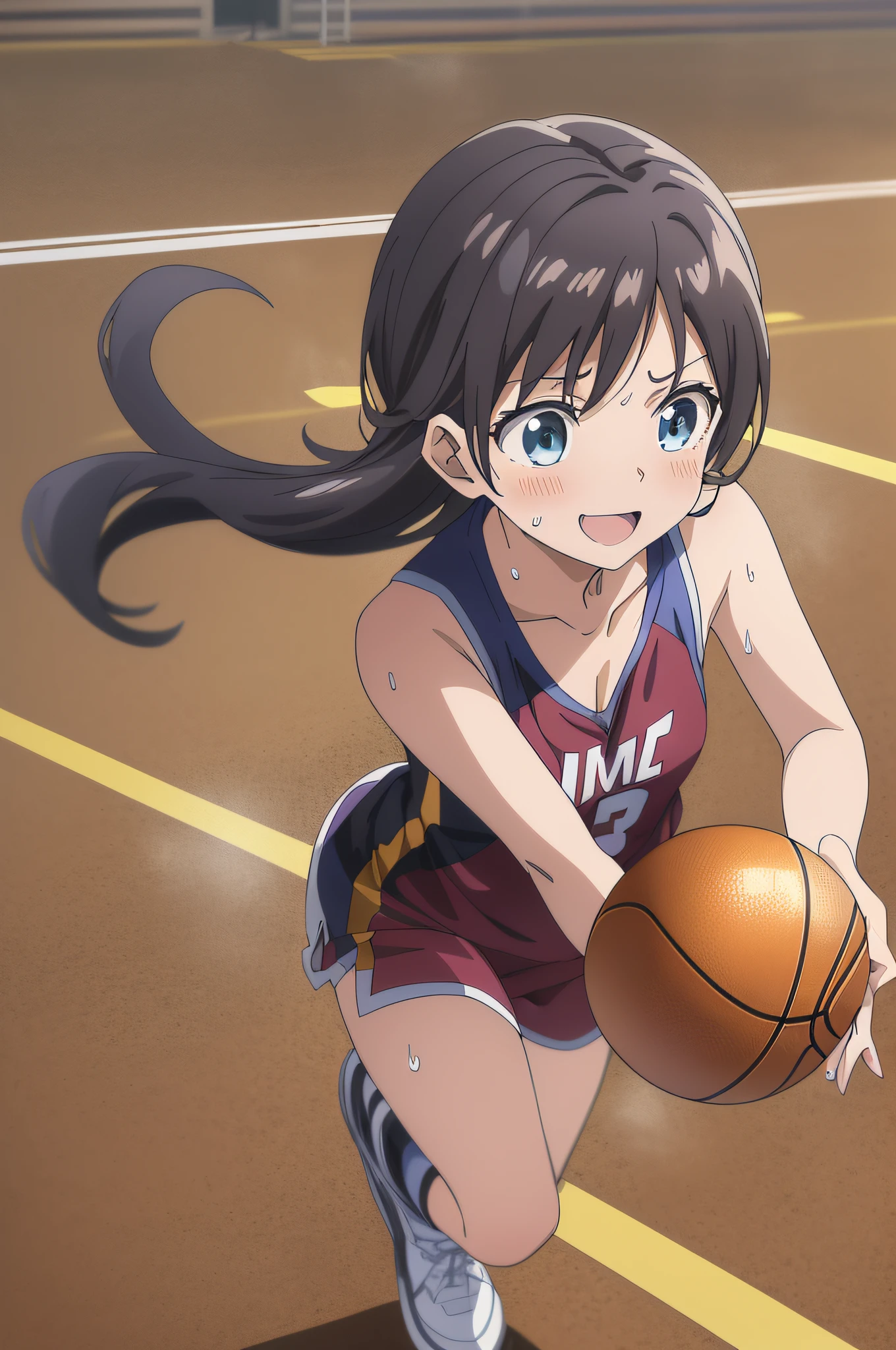 (最好质量,アニメ,Anime Art Style:1.2), , 13years, SwPlaying Basketball,Powerful angles、Speedy movement,looking away,Looks fun、a smile、Sleeveless