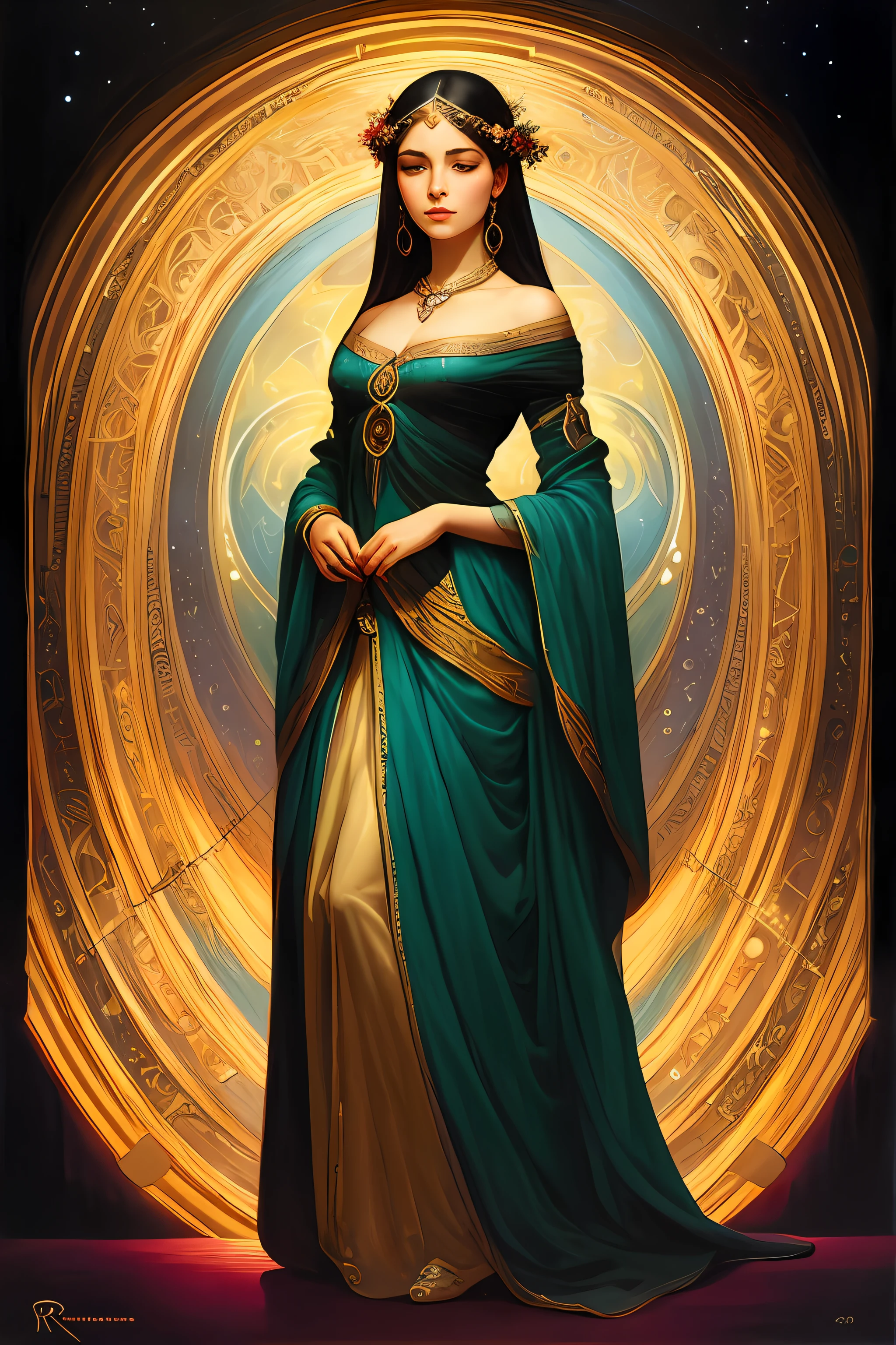 a beautiful latin woman, full body, looking at viewer, symmetric, eyes closed, slight smile, spirtual awakening, intricate details,
cosmic, ethereal, mystical, complicated environment, brush stokes, illuminating lights,
Greg Rutkowski, RHADS, Beeple, Makoto Shinkai, Lois van Baarle, Ilya Kuvshinov, Rossdraws, Tom Bagshaw, Alfonse Mucha,
masterpiece, ultra high res, high quality,