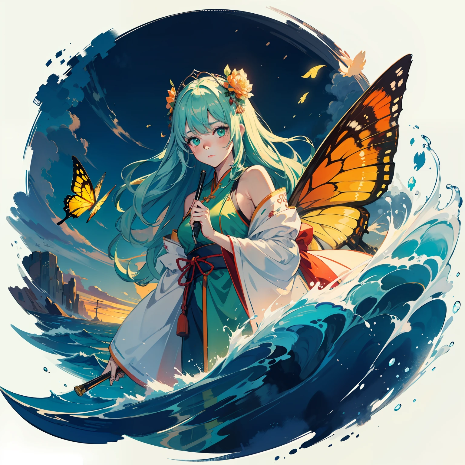 1 Girl,Chinese style Hanfu Lotus Pool,figure close-up,figure watercolor illustration,digital Impressian-colored,bright,dynamic Angle,medium depth of field,(++ green and orange cloud sea :2+)),exquisite hand painting,red 1 girl,Chinese style Hanfu Lotus Pool,figure close-up,figure watercolor illustration,digital Impressian-colored,bright,dynamic Angle,medium depth of field,(++ green and orange cloud sea :2+)),exquisite hand painting,red and green long hair,elegant,breeze,white gauze,water light,high purity,bubble,bubble,splash,red and green cloud sea,cyan,orange,water color light,cyan eyes,messy,complex background,flow,layers,magnificent mystery,night,dark green,melancholy,light orange,rose red,light green,green blue,light blue,Dream,fairy,fog,water blue,elegant,romantic,sea of clouds,butterflies,smoke,elegant,sea of flowers,sea of stars,water vapor,dream,hazy,spray,green and red clouds green long hair,elegant,breeze,white gauze,water light,high purity,bubble,bubble,splash,red and green cloud sea,cyan,orange,watercolor light,cyan eyes,messy,complex background,flow,Layers,magnificent mystery,night,dark green,melancholy,light orange,rose red,light green,green blue,light blue,dream,fairy,fog,water blue,elegant,romantic,sea of clouds,butterflies,smoke,elegant,sea of flowers,sea of stars,water vapor,dream,hazy,spray,green and red clouds Style_Swirl_Magic_StyleSwirlMagic pepper4-1400(Cersei mod) EasyNegative,masterpiece,best quality,
