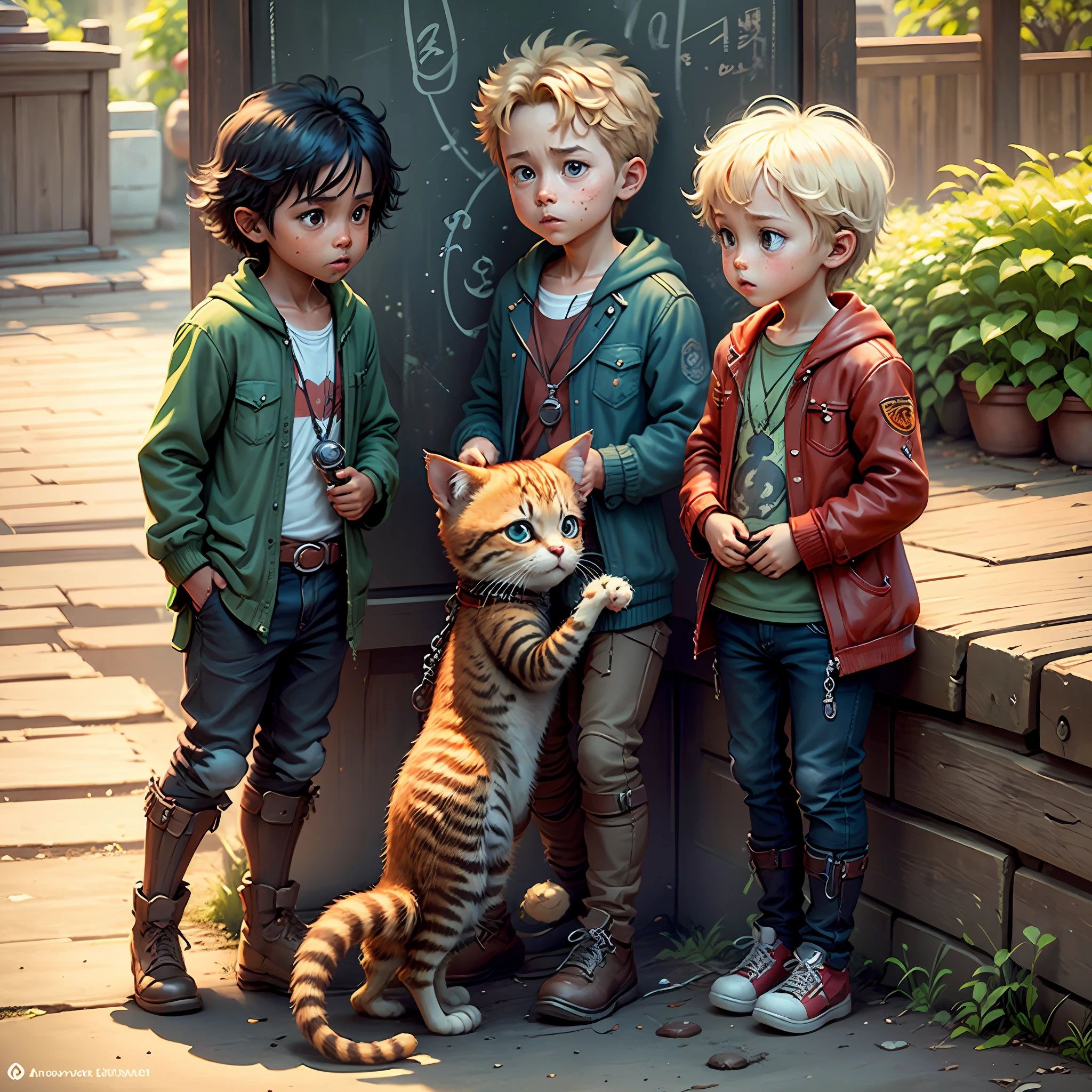Create a picture or series of images inspired by the animated story of "The Lost Kitten's Adventure." --auto