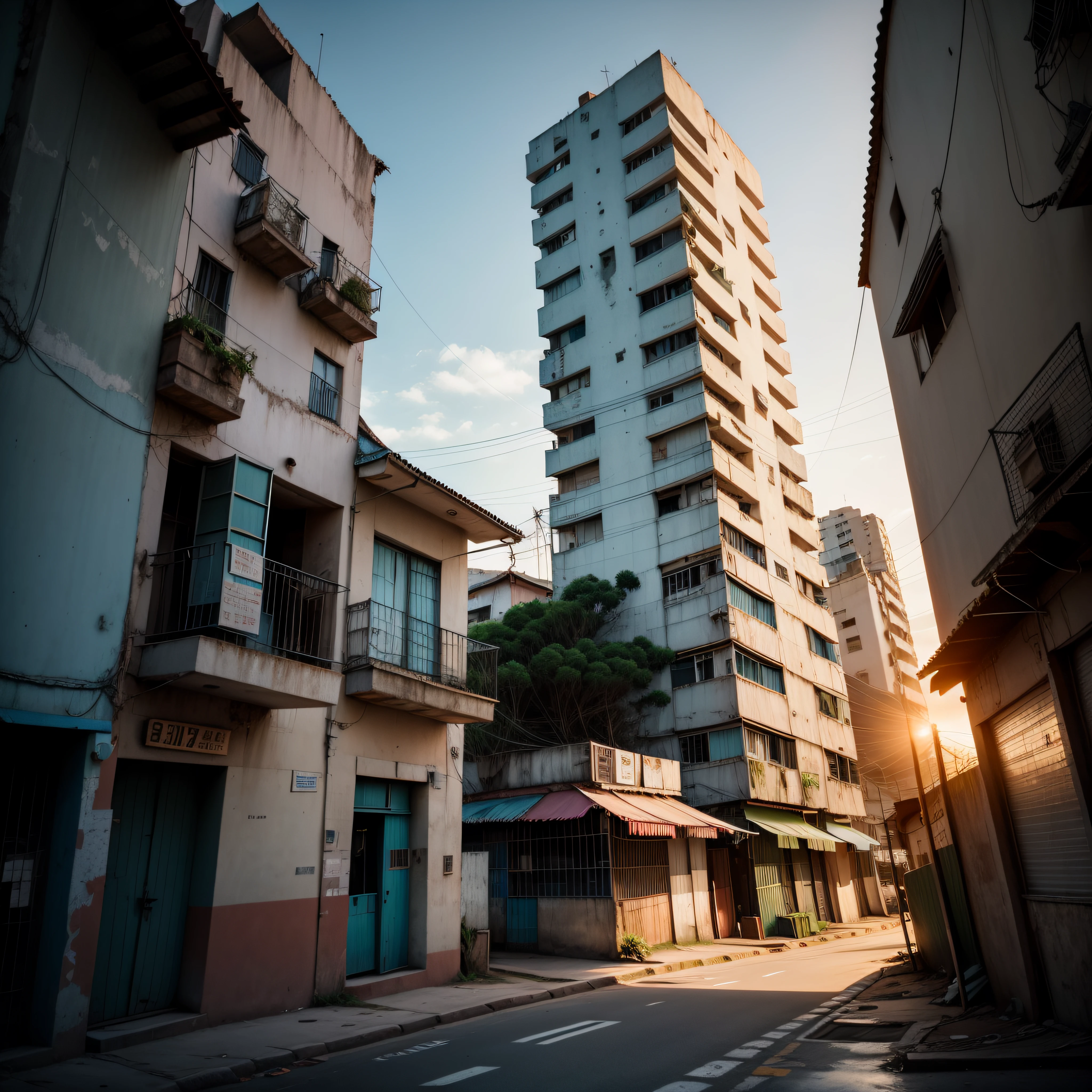 A government building in the middle of a favela in Brazil. This building appears illuminating the place.