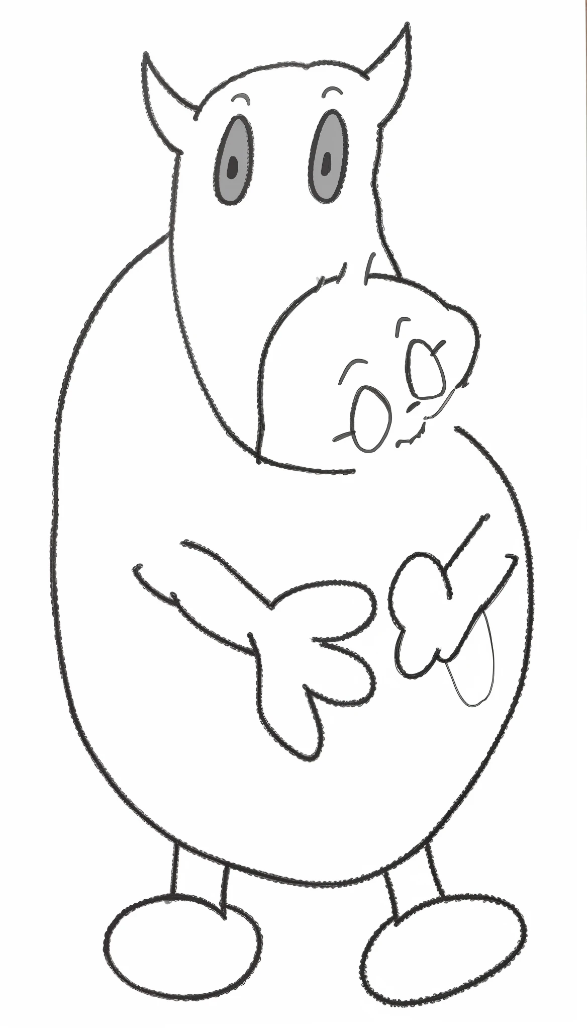 um desenho de um porco dos desenhos animados com um nariz grande e um nariz grande, an anthropomorphic stomach, hand - drawn animation, arte de linha simples, drawn with a single line, animation still, desenho de contorno, hand drawn animation, desenho simples, coloring book outline, desenho de linhas, imagem desenhada, um porco, desenho de linha, desenho de linha grossa