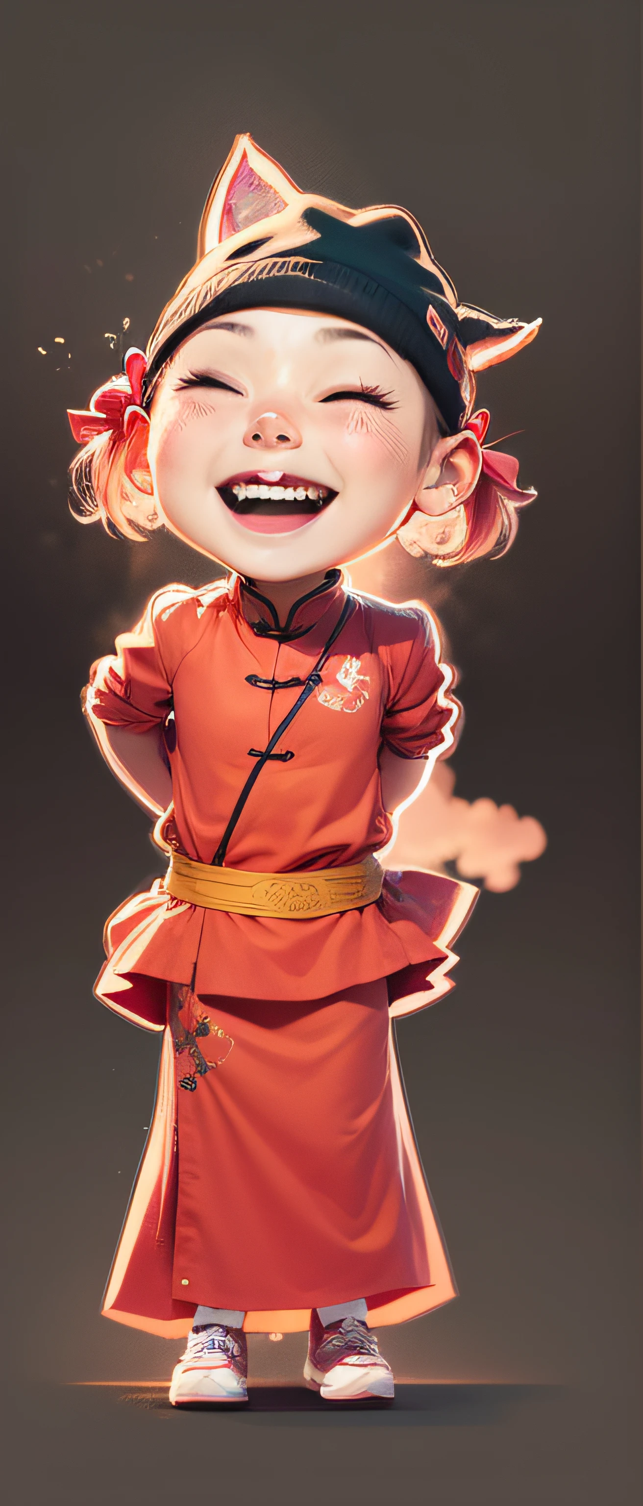 melhorar imagem, 1 mulher ,Gueixa, vestimenta chinesa, imagem em forma de adesivo, vetor, with your arms behind your back, desenho, happy expression and smiling illustration --auto